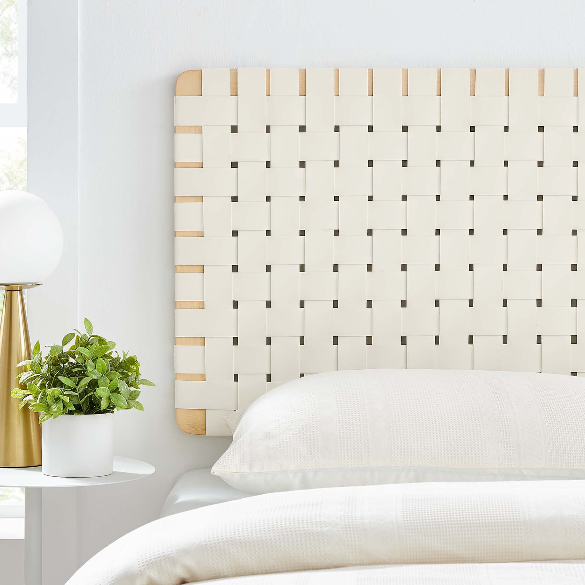 Sparta Weave Wall-Mount Vegan Leather Twin Headboard, Natural Beige
