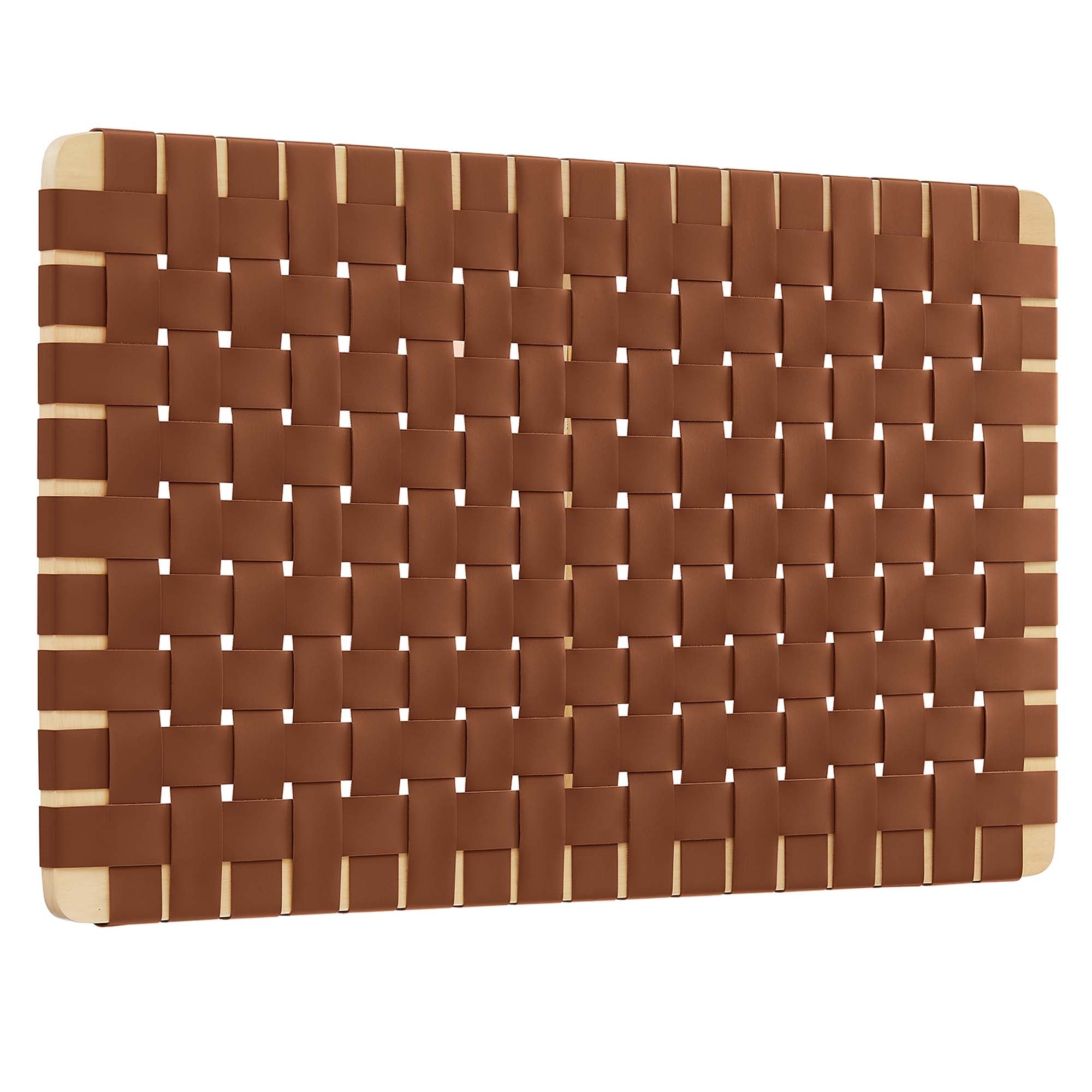Sparta Weave Wall-Mount Vegan Leather Twin Headboard, Natural Brown