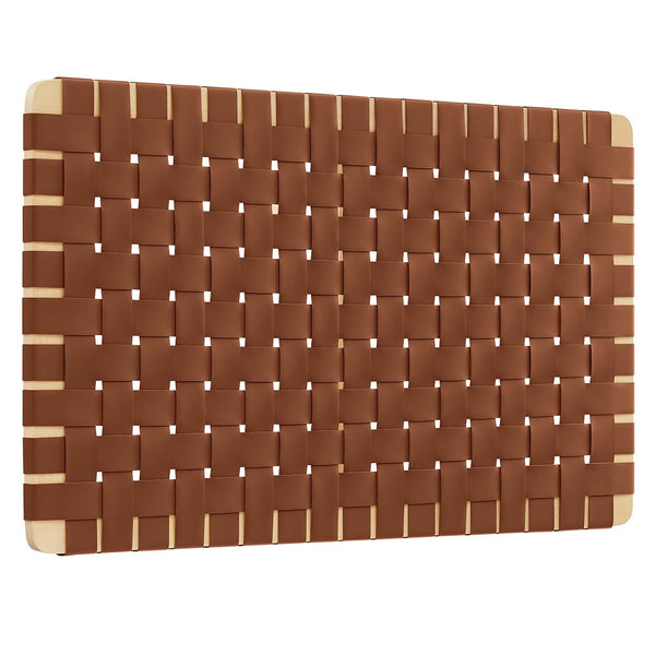 Sparta Weave Wall-Mount Vegan Leather Twin Headboard, Natural Brown