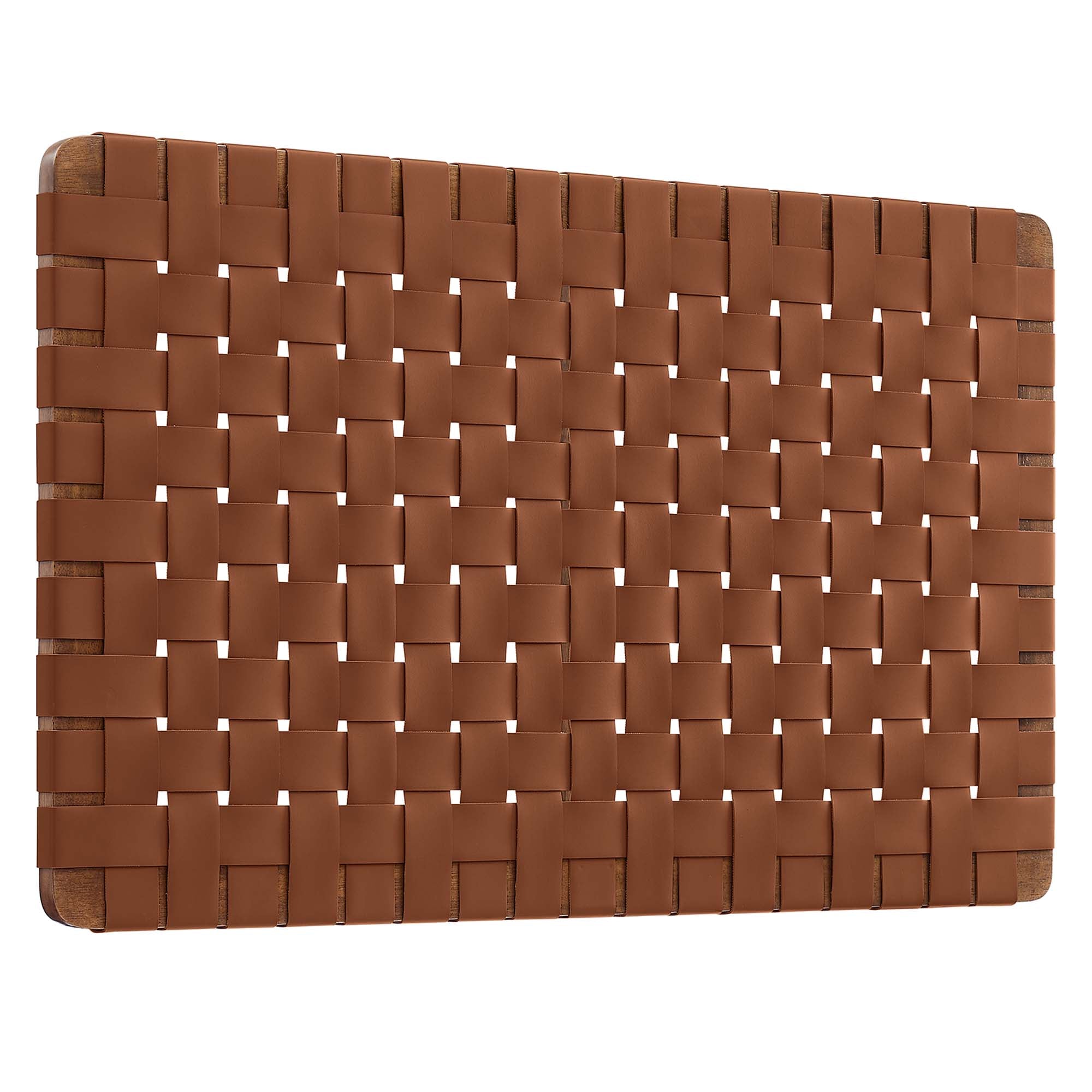 Sparta Weave Wall-Mount Vegan Leather Twin Headboard, Walnut Brown