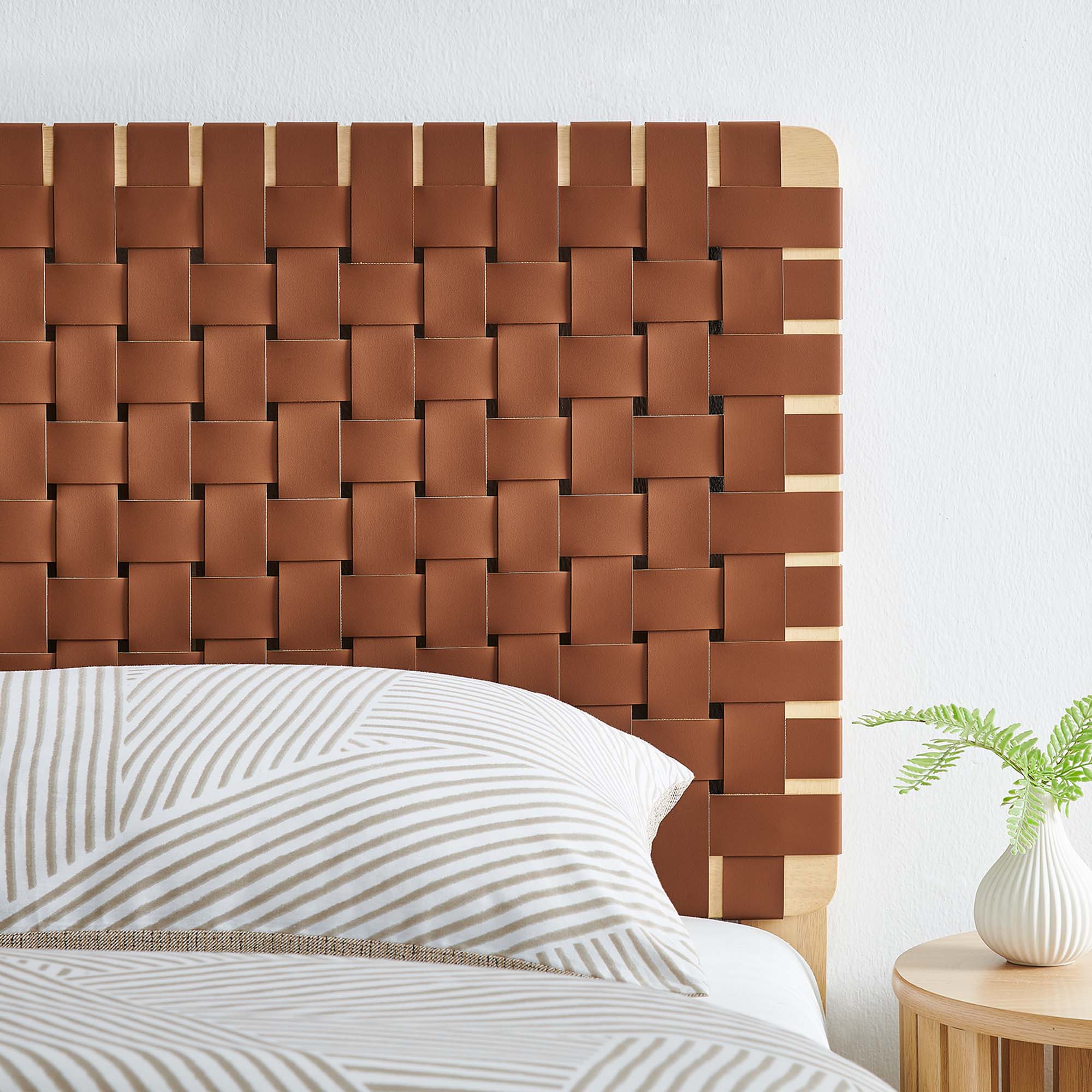Sparta Weave Vegan Leather Twin Headboard, Natural Brown