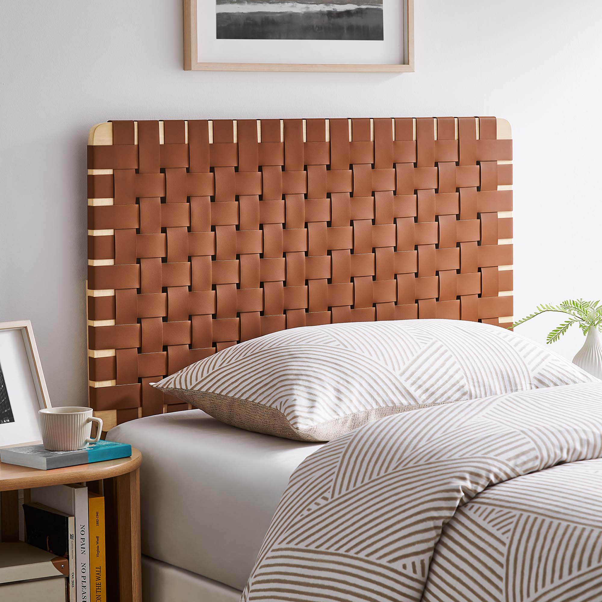 Sparta Weave Vegan Leather Twin Headboard, Natural Brown
