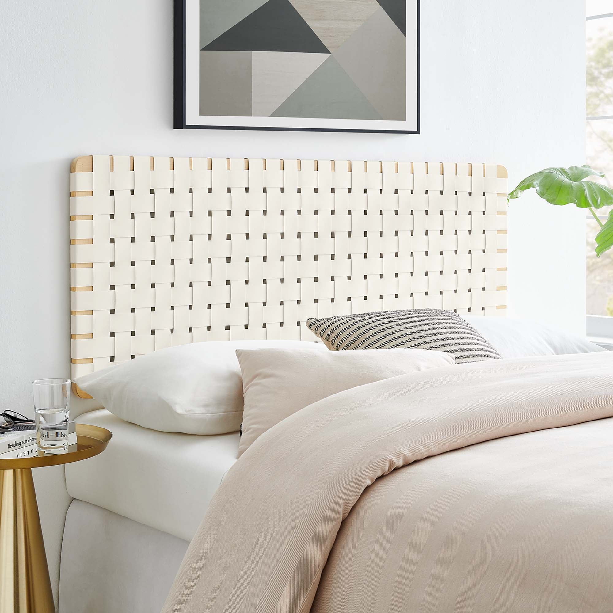 Sparta Weave Vegan Leather Full Headboard, Natural Beige