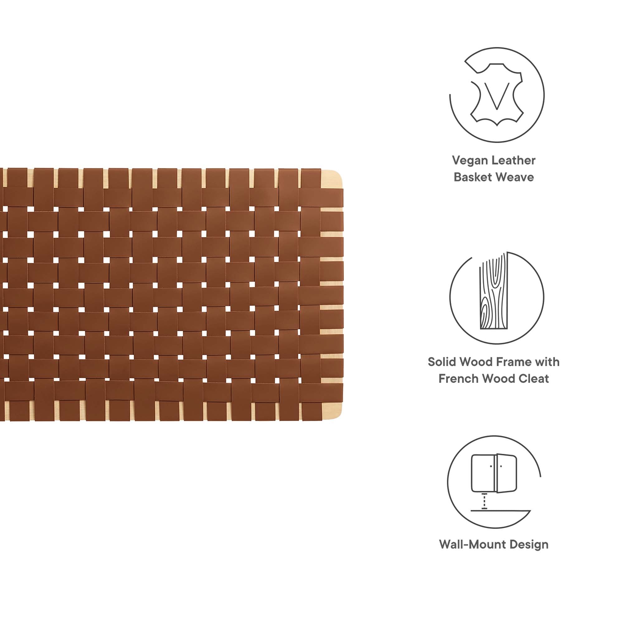 Sparta Weave Vegan Leather Full Headboard, Natural Brown