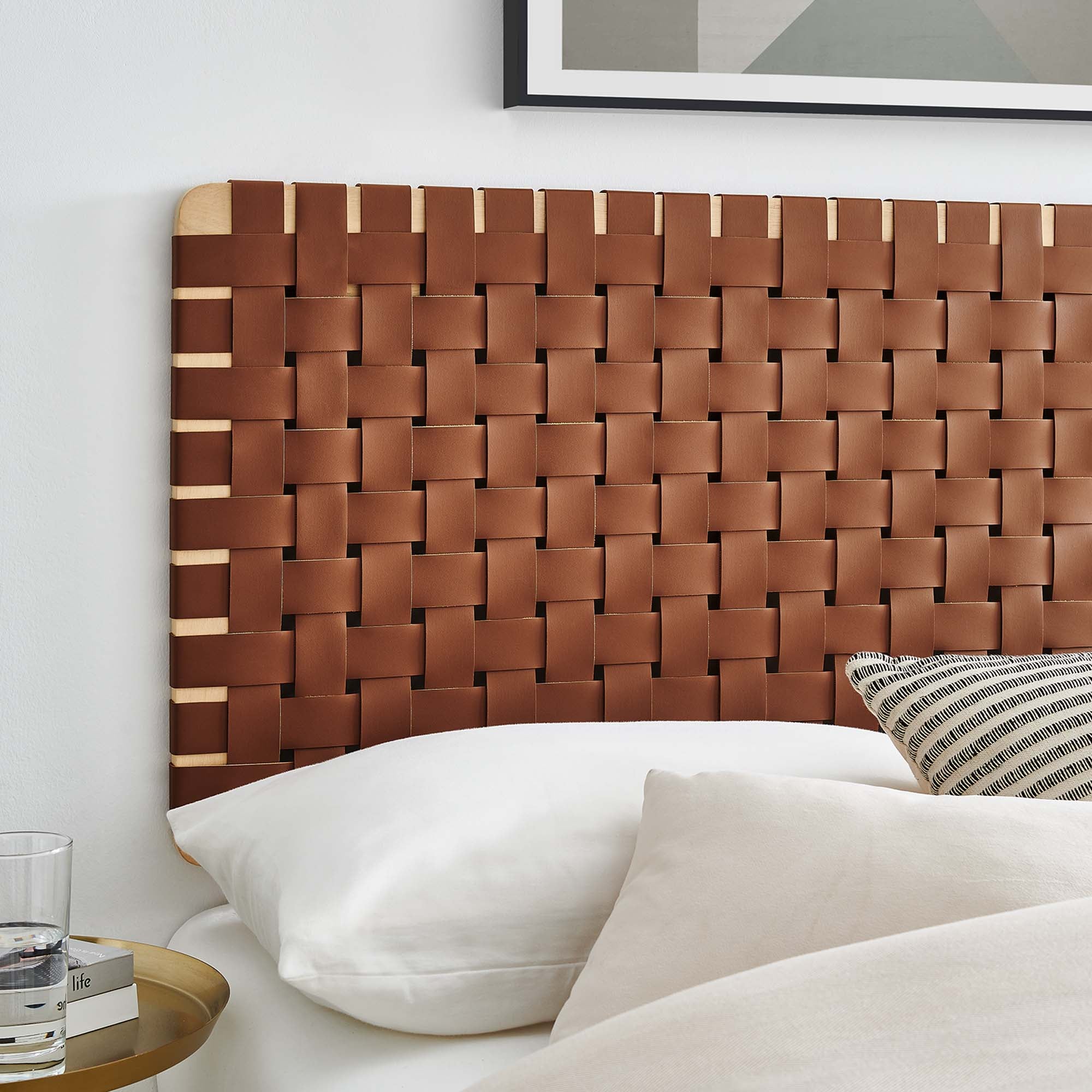 Sparta Weave Vegan Leather Full Headboard, Natural Brown