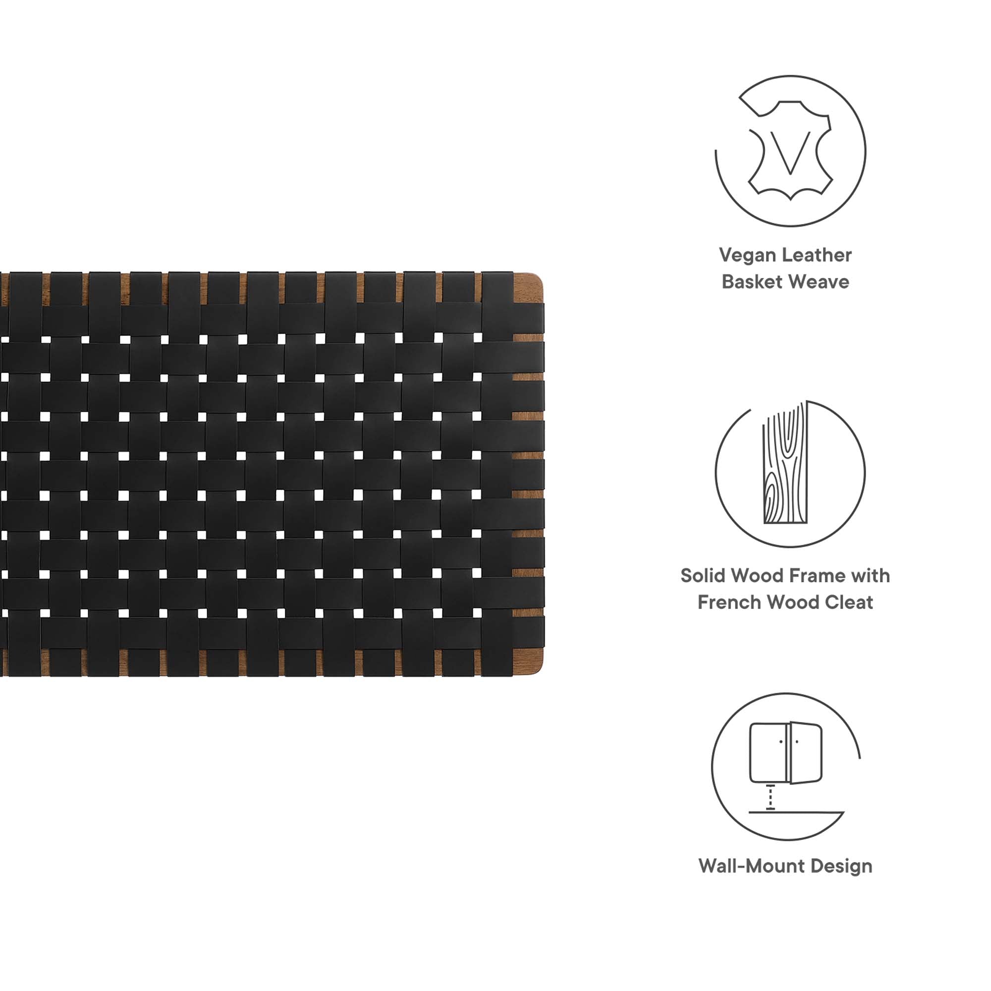 Sparta Weave Vegan Leather Full Headboard, Walnut Black