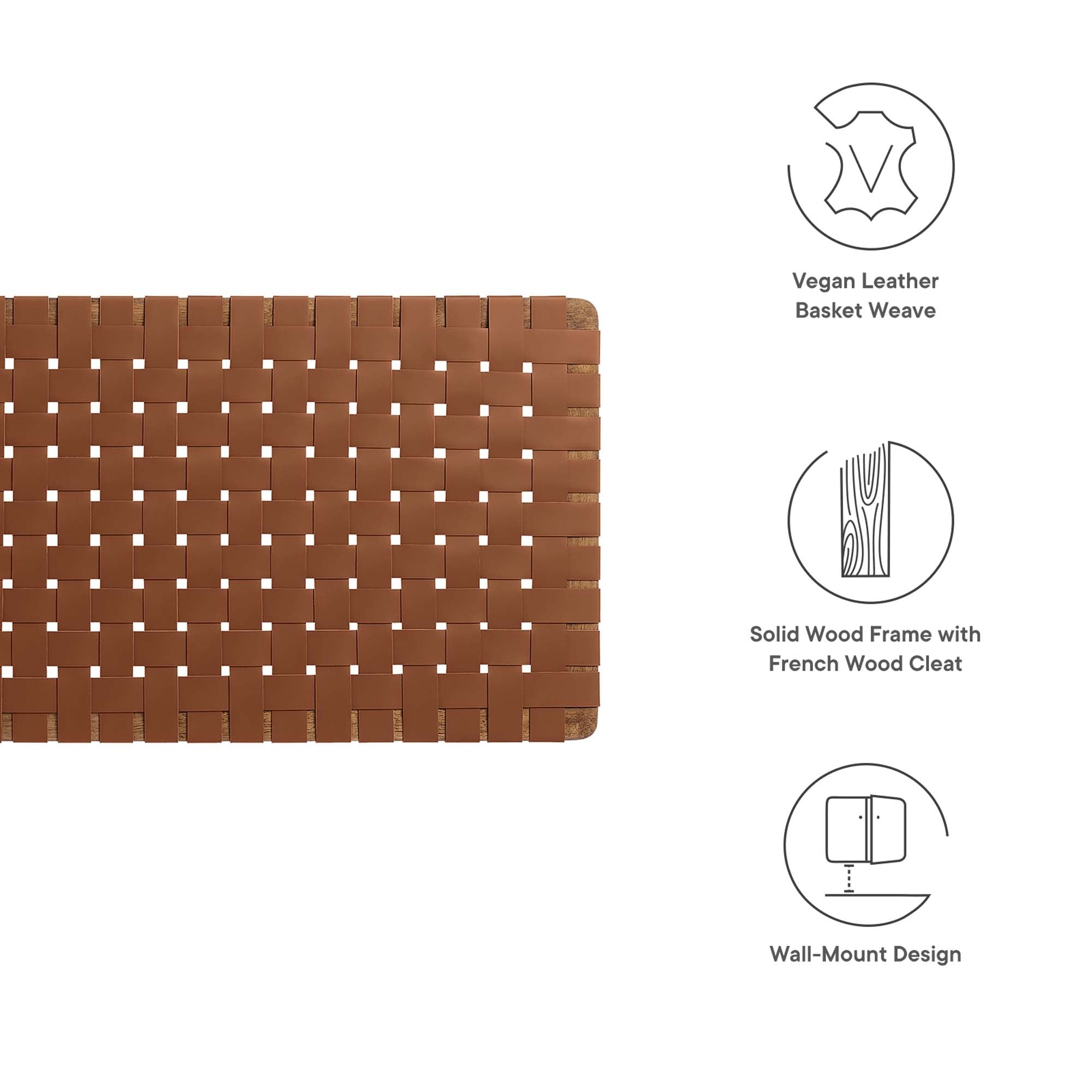 Sparta Weave Vegan Leather Full Headboard, Walnut Brown