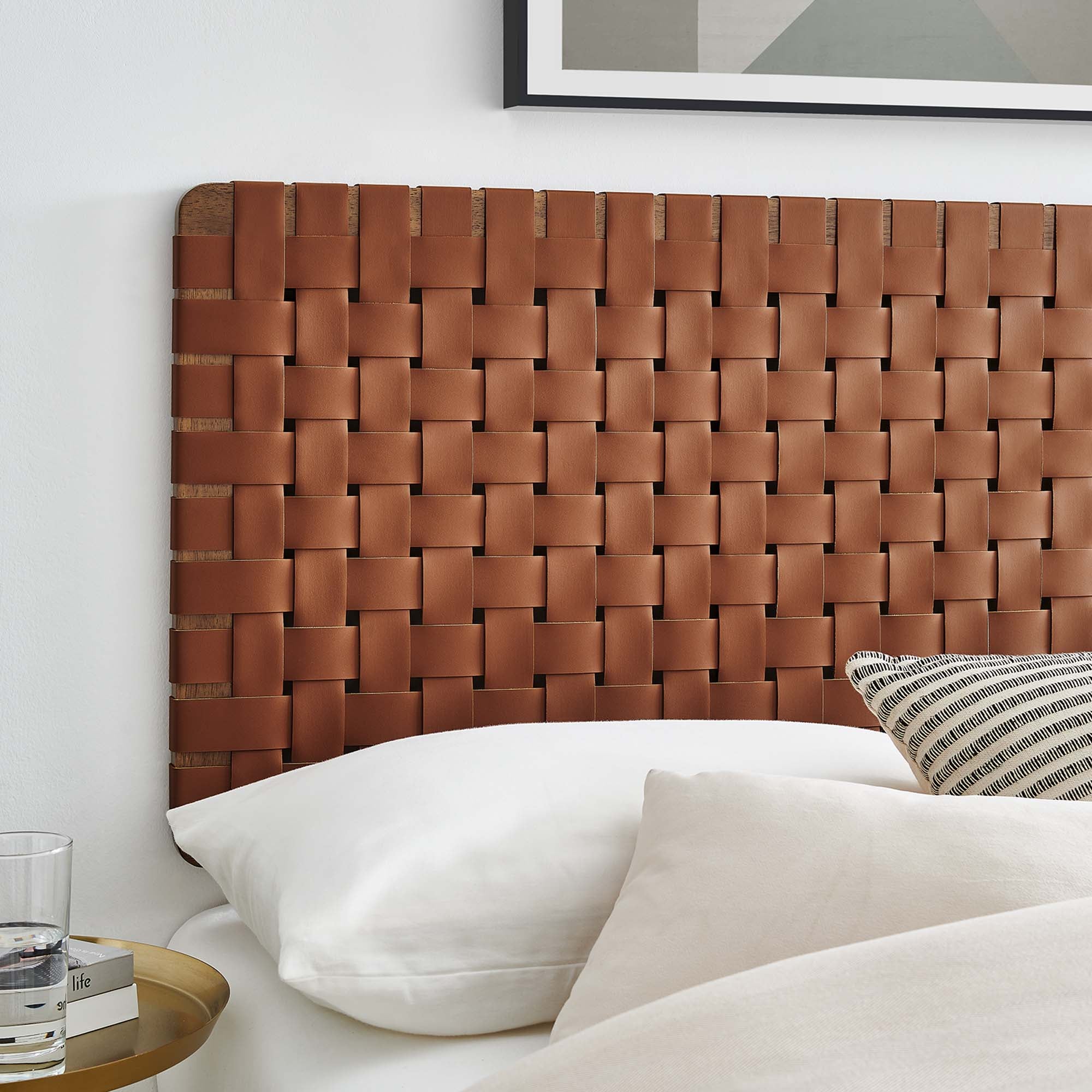 Sparta Weave Vegan Leather Full Headboard, Walnut Brown