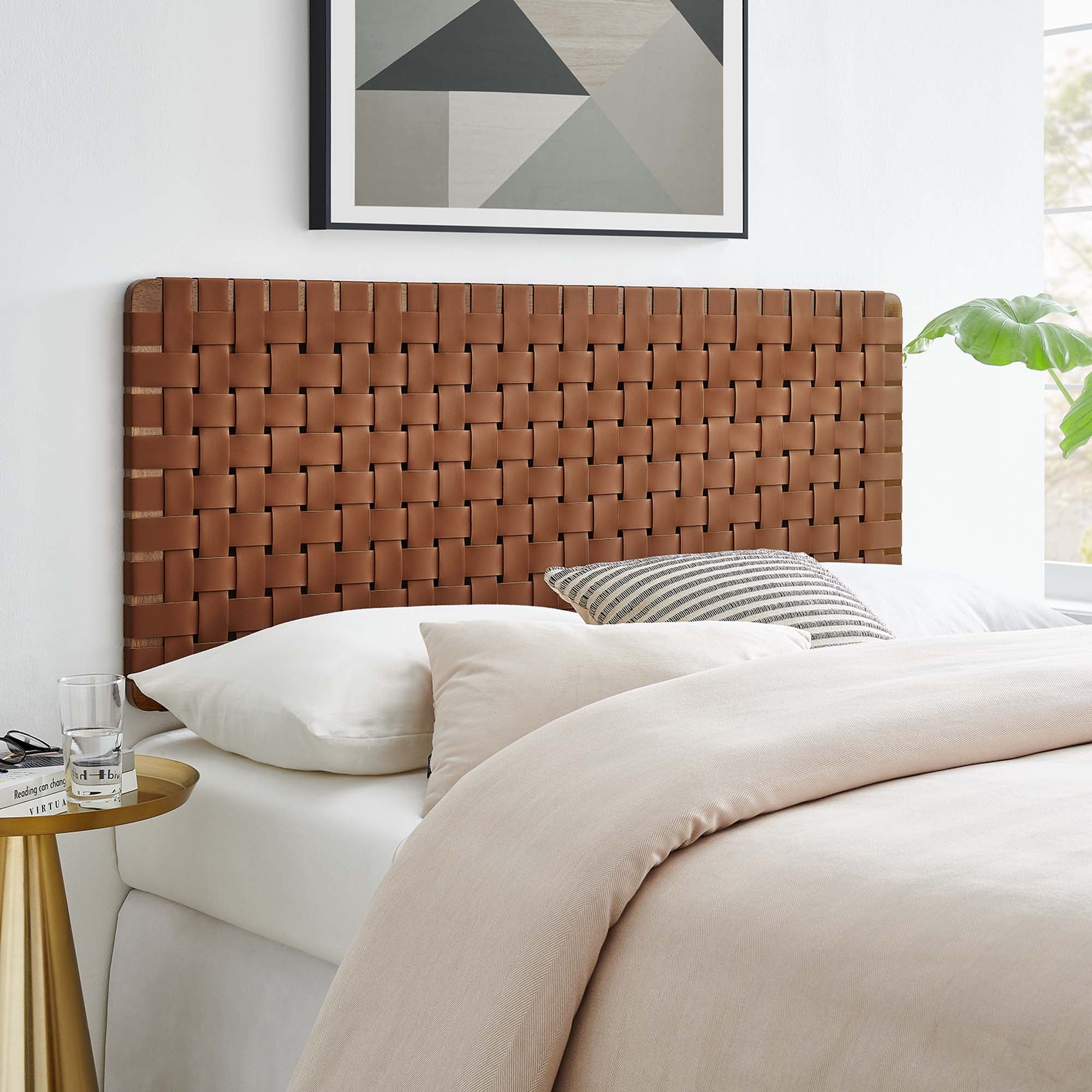 Sparta Weave Vegan Leather Full Headboard, Walnut Brown