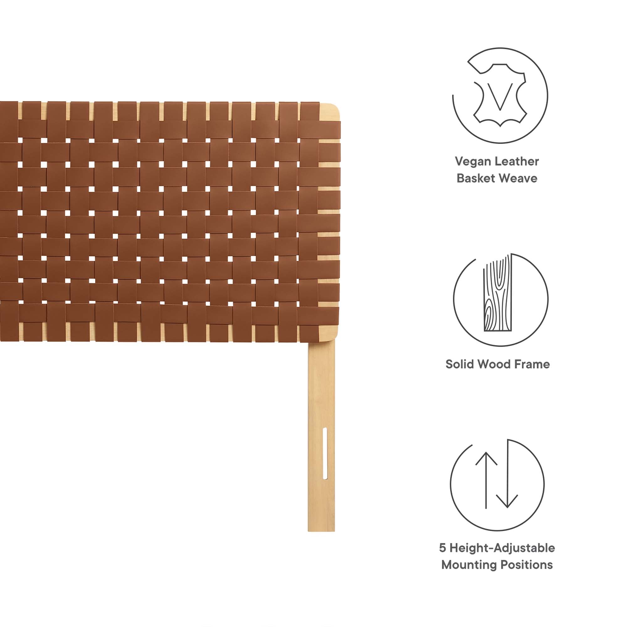 Sparta Weave Vegan Leather Full Headboard, Natural Brown