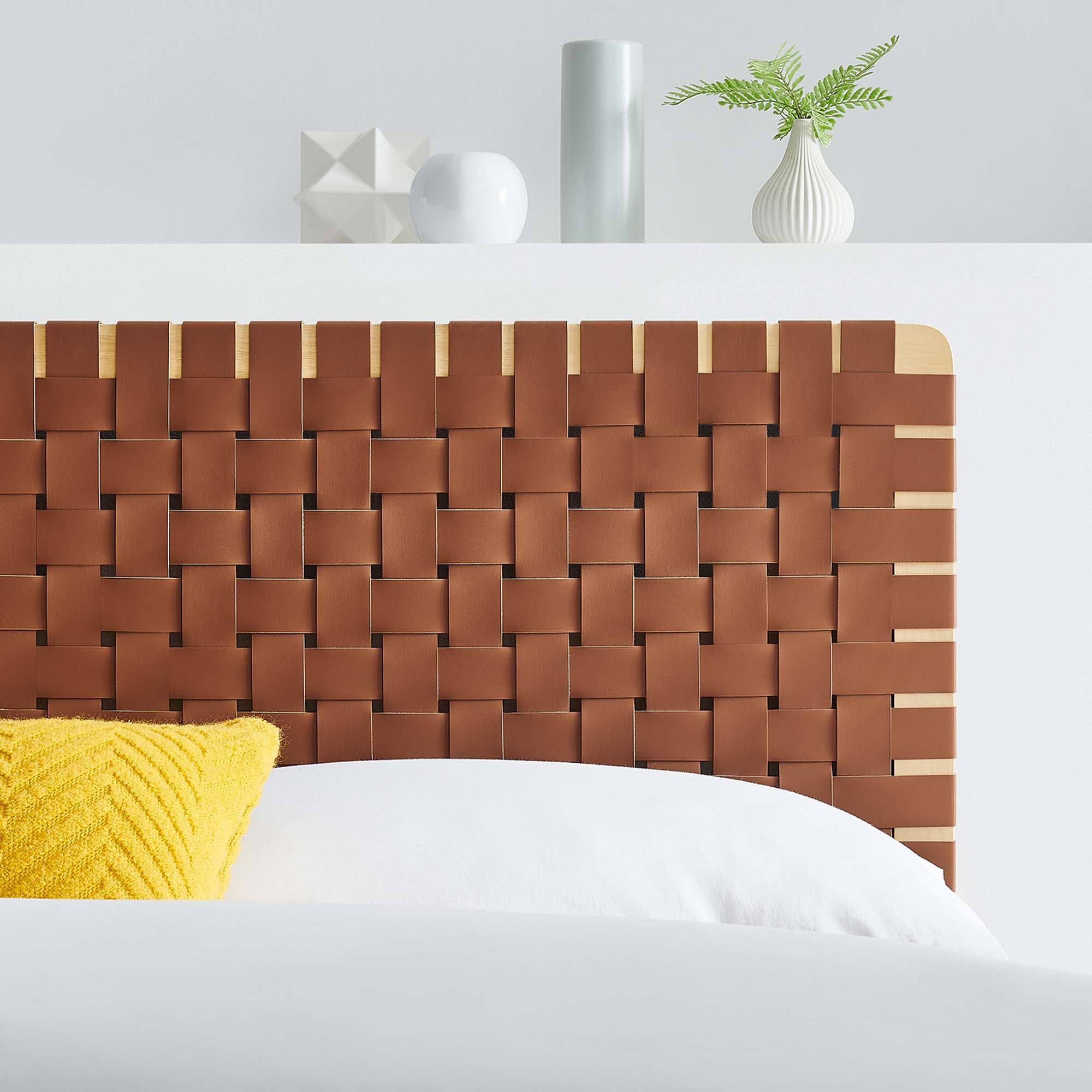 Sparta Weave Vegan Leather Full Headboard, Natural Brown