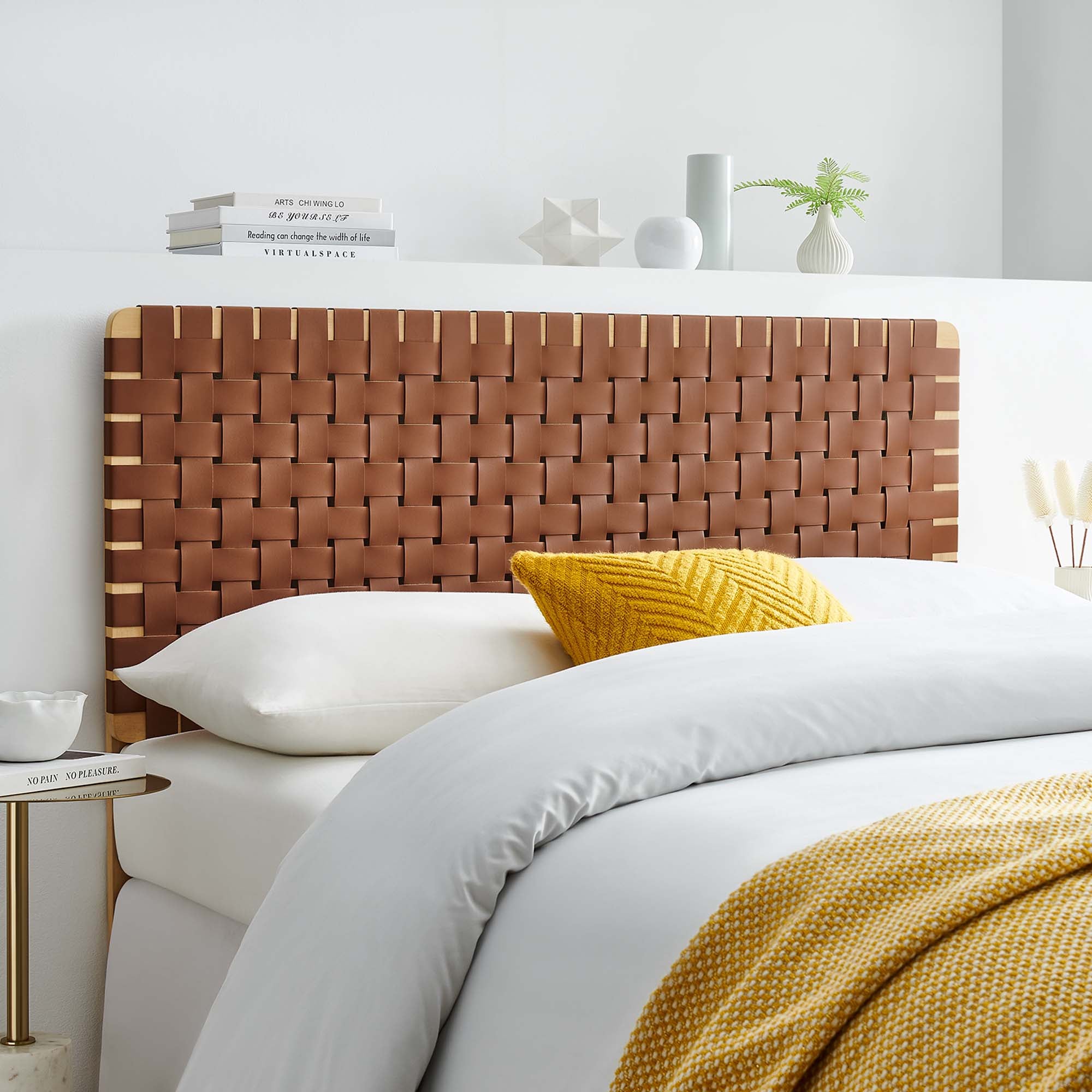 Sparta Weave Vegan Leather Full Headboard, Natural Brown