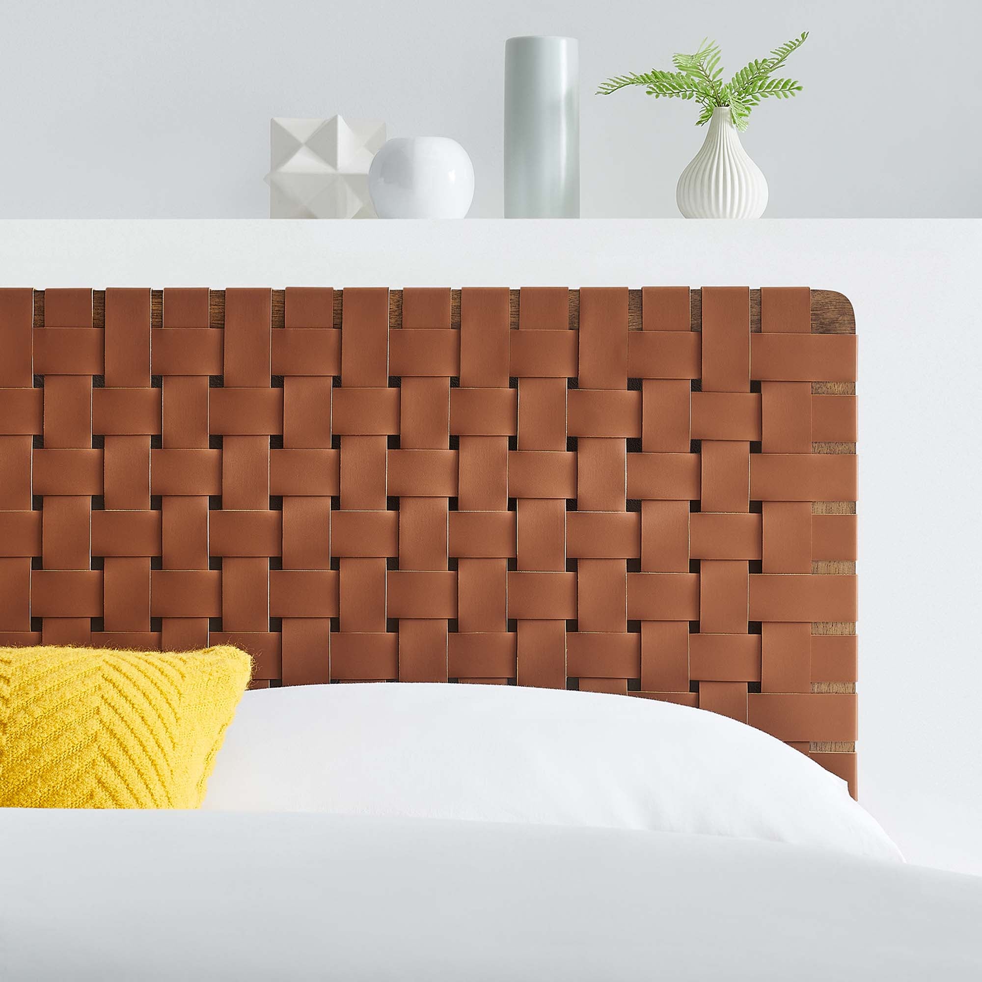 Sparta Weave Vegan Leather Full Headboard, Walnut Brown