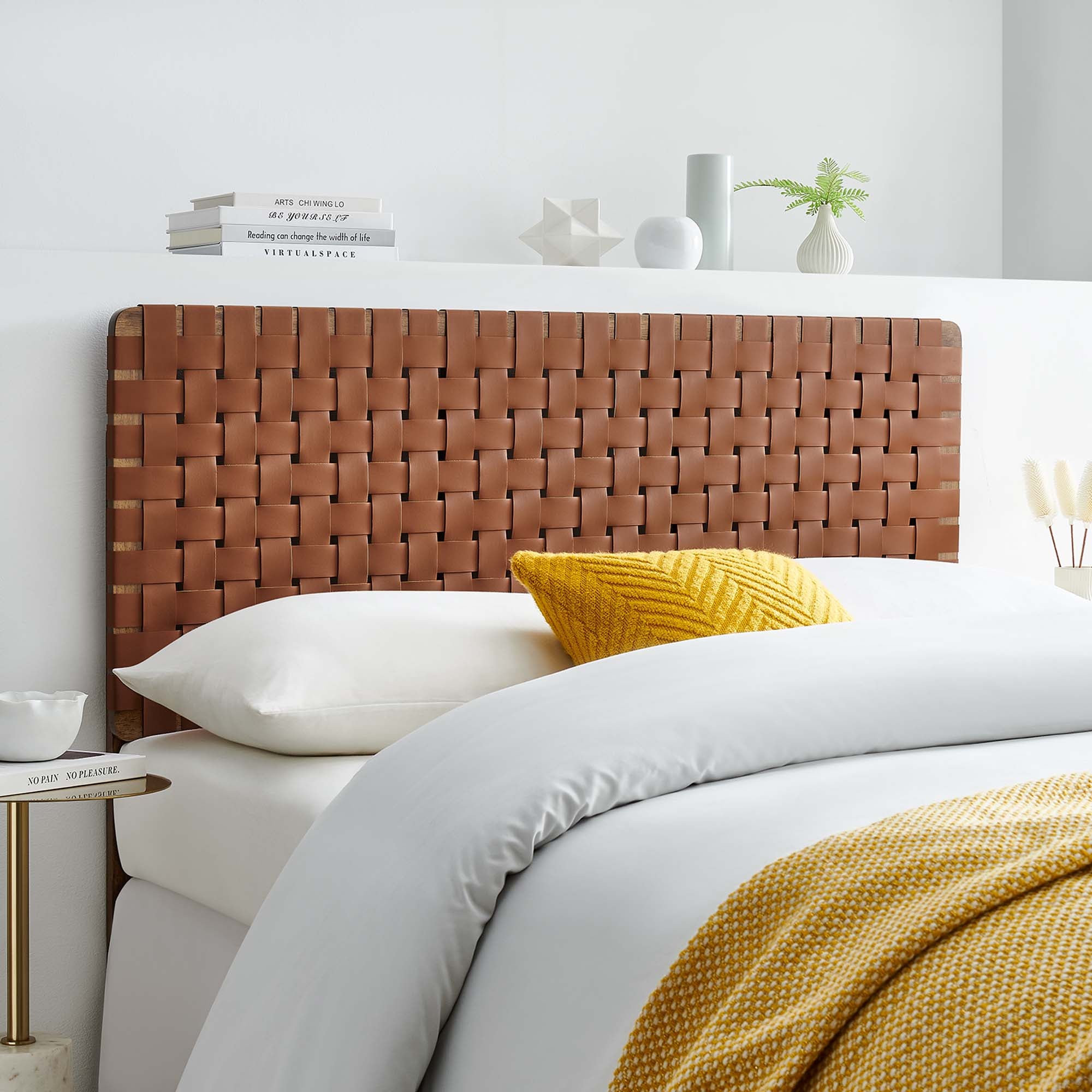 Sparta Weave Vegan Leather Full Headboard, Walnut Brown