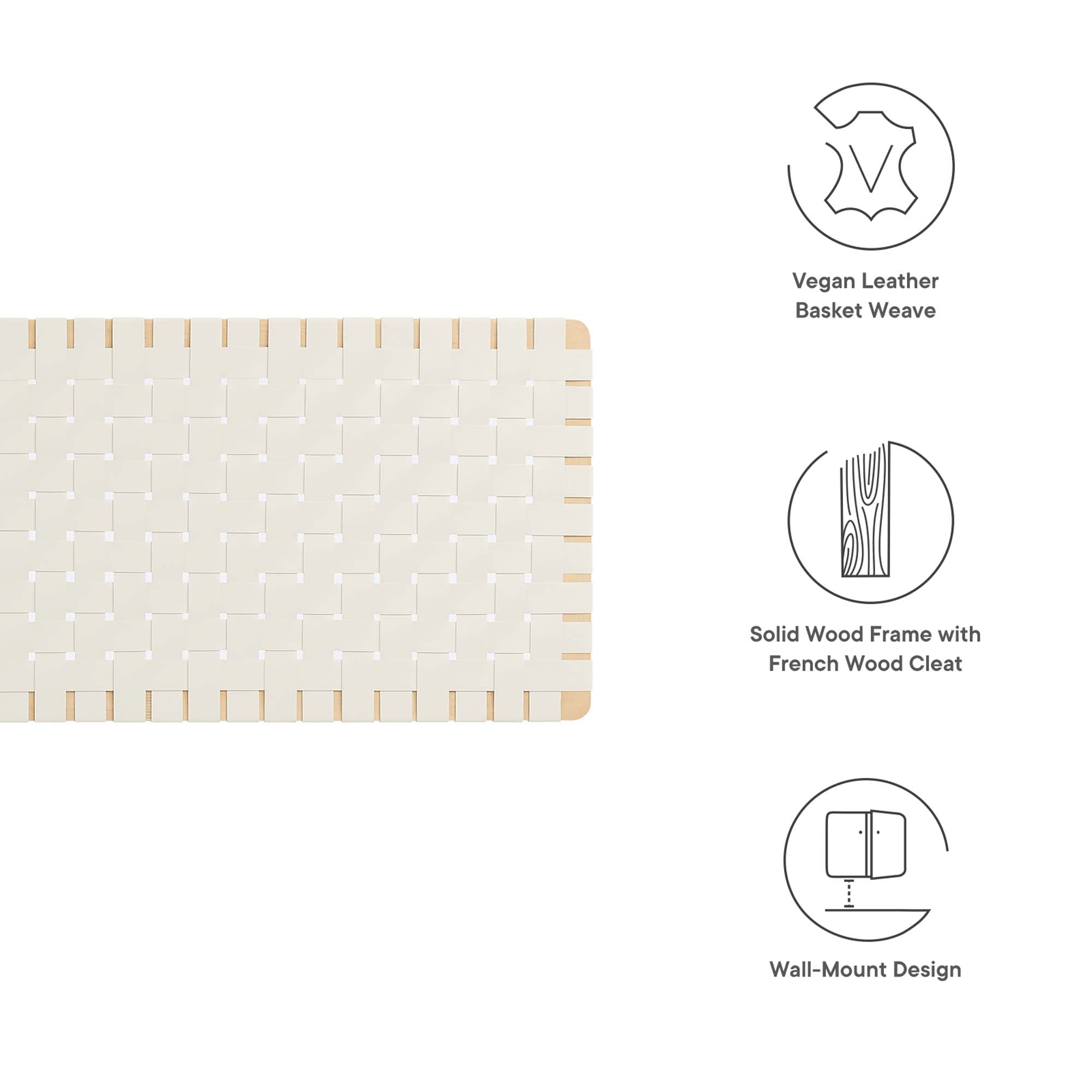 Sparta Weave Wall-Mount Vegan Leather Queen Headboard, Natural Beige