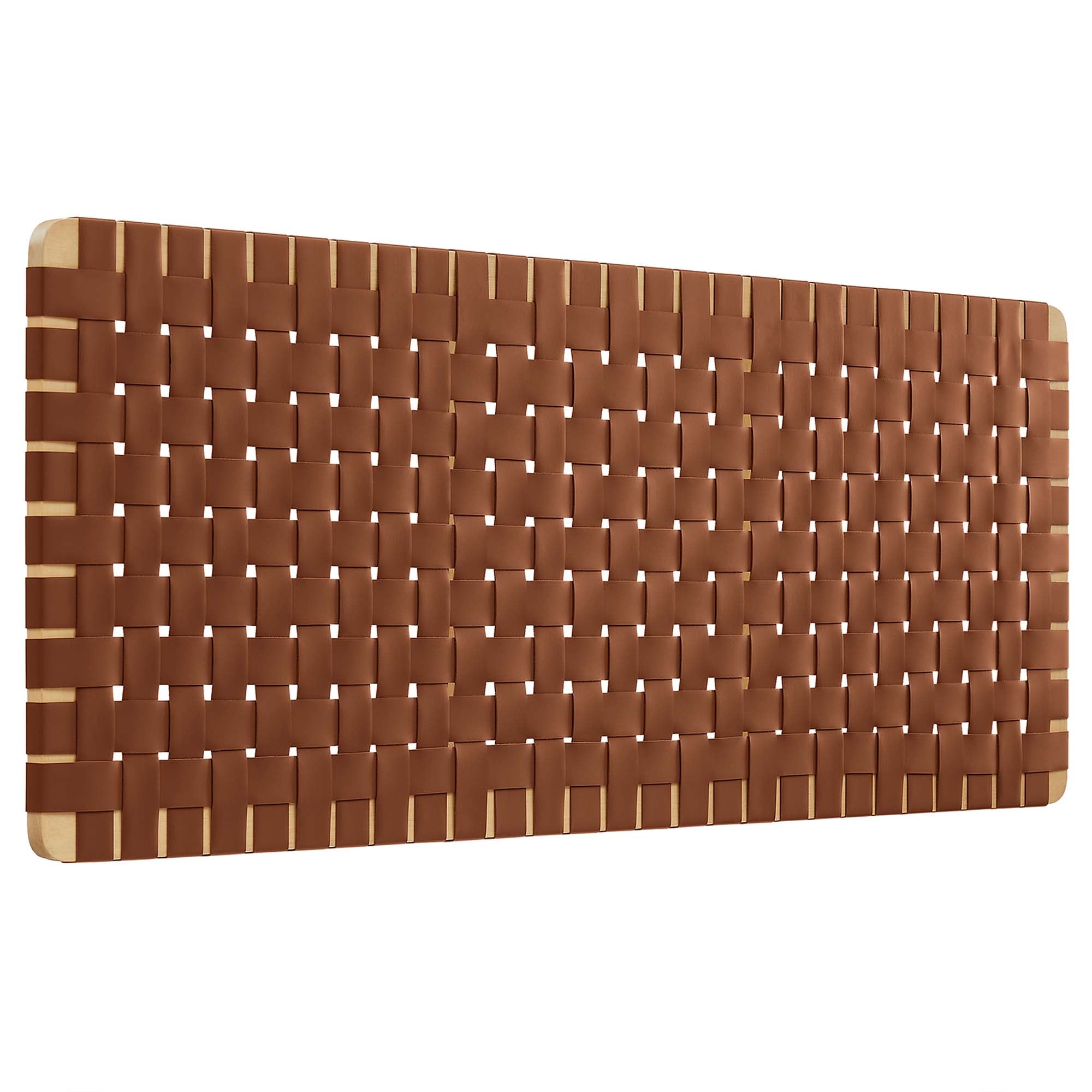 Sparta Weave Wall-Mount Vegan Leather Queen Headboard, Natural Brown