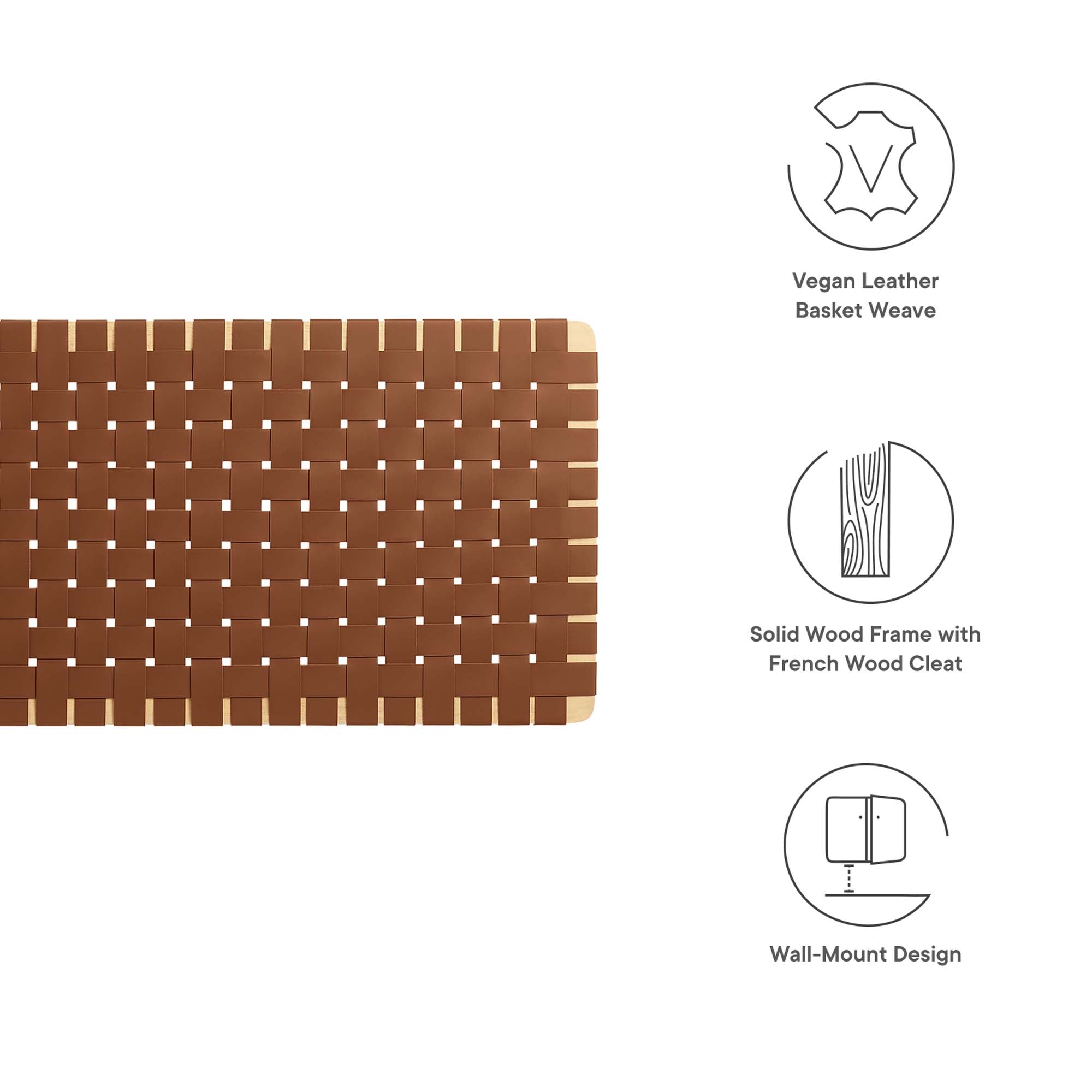 Sparta Weave Wall-Mount Vegan Leather Queen Headboard, Natural Brown