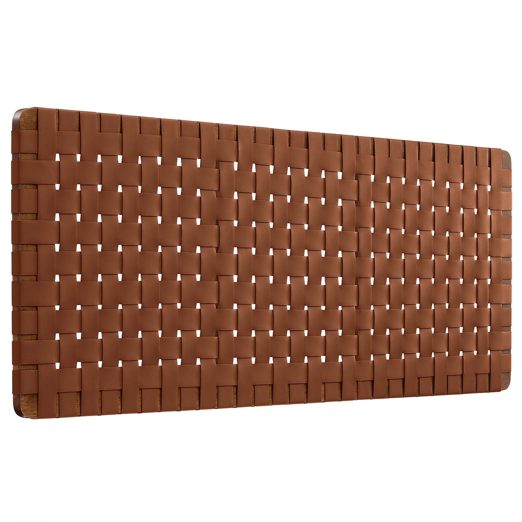 Sparta Weave Wall-Mount Vegan Leather Queen Headboard, Walnut Brown