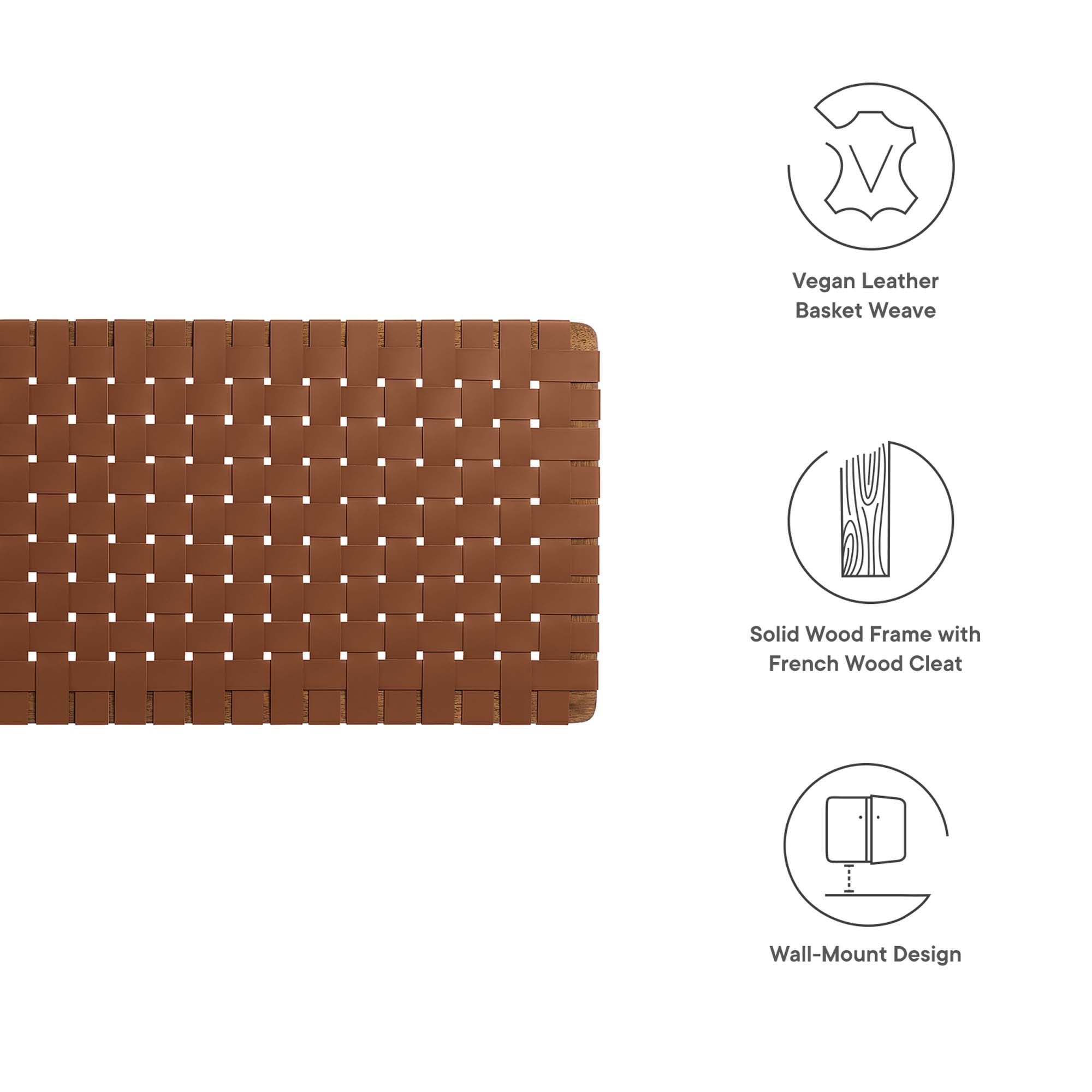 Sparta Weave Wall-Mount Vegan Leather Queen Headboard, Walnut Brown