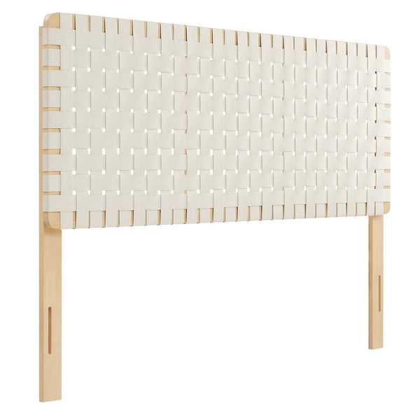 Sparta Weave Vegan Leather Queen Headboard, Natural Beige