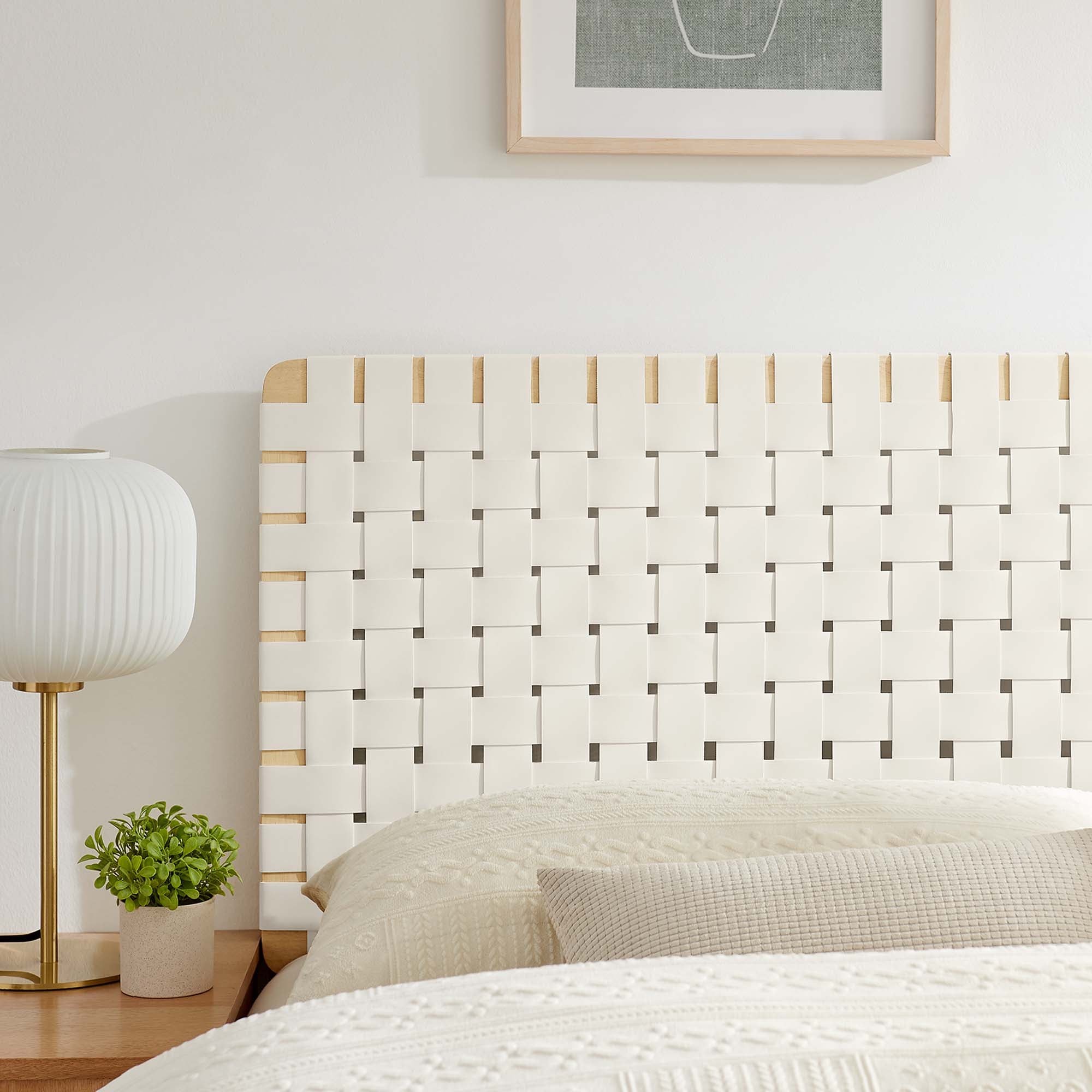 Sparta Weave Vegan Leather Queen Headboard, Natural Beige