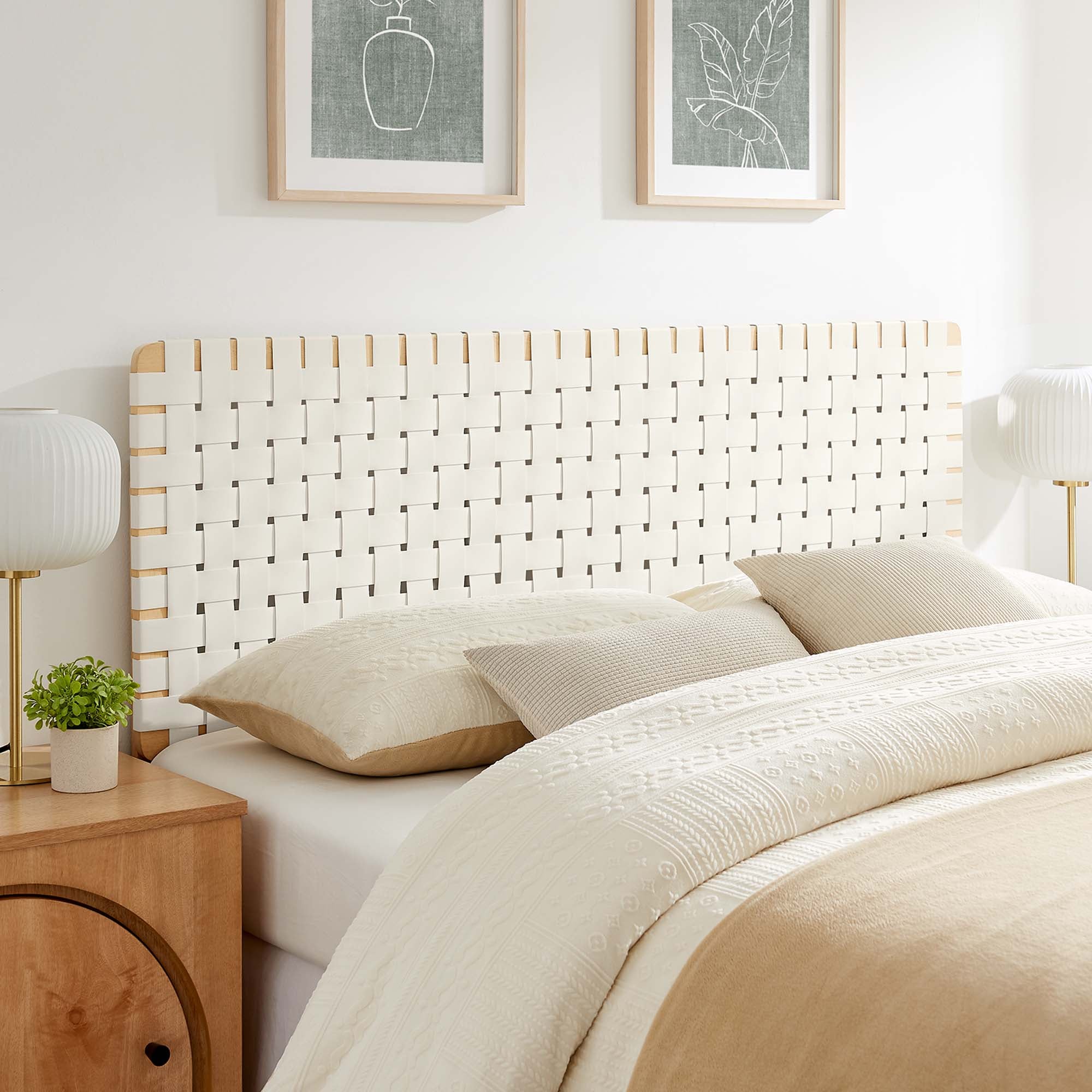Sparta Weave Vegan Leather Queen Headboard, Natural Beige