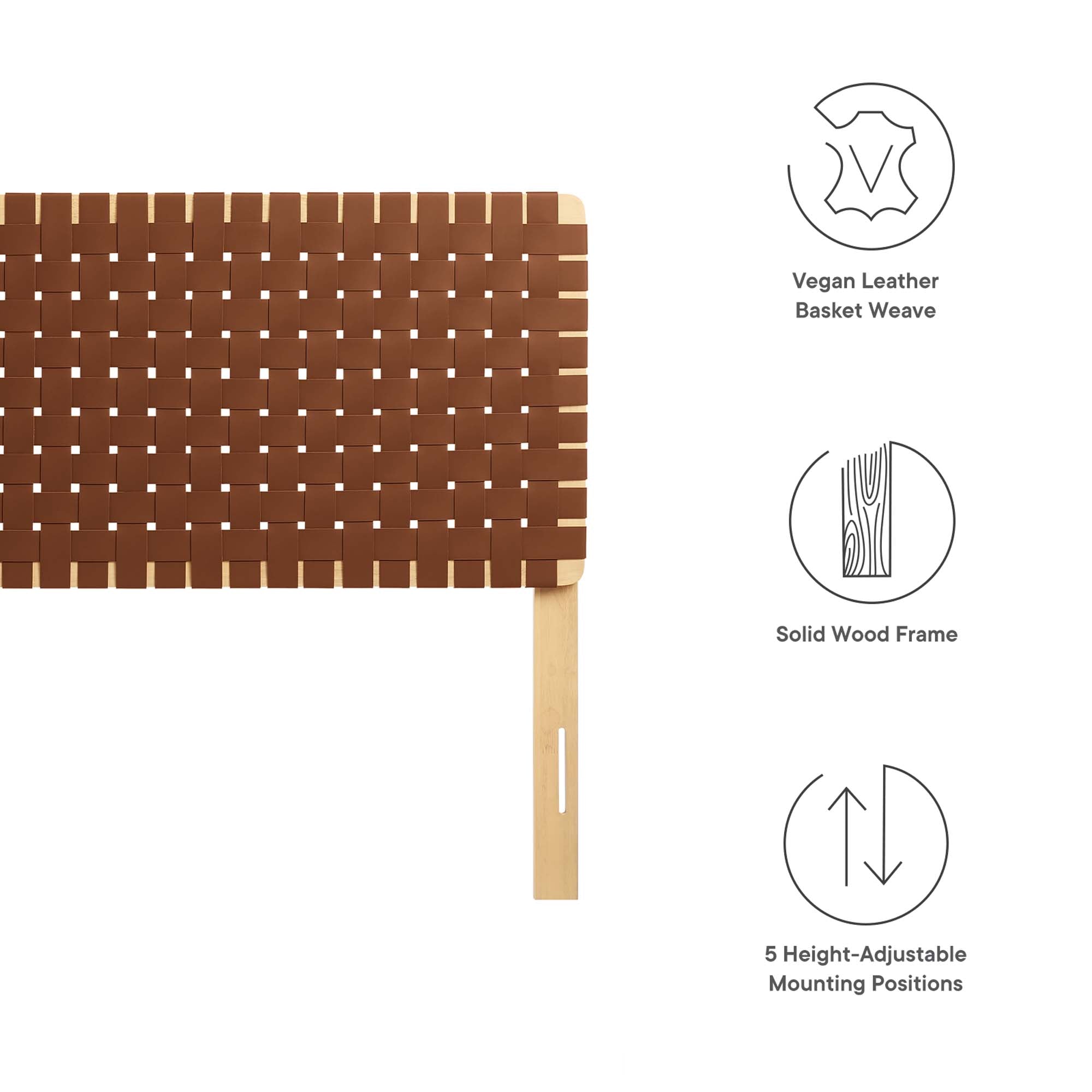 Sparta Weave Vegan Leather Queen Headboard, Natural Brown