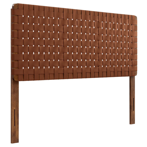 Sparta Weave Vegan Leather Queen Headboard, Walnut Brown