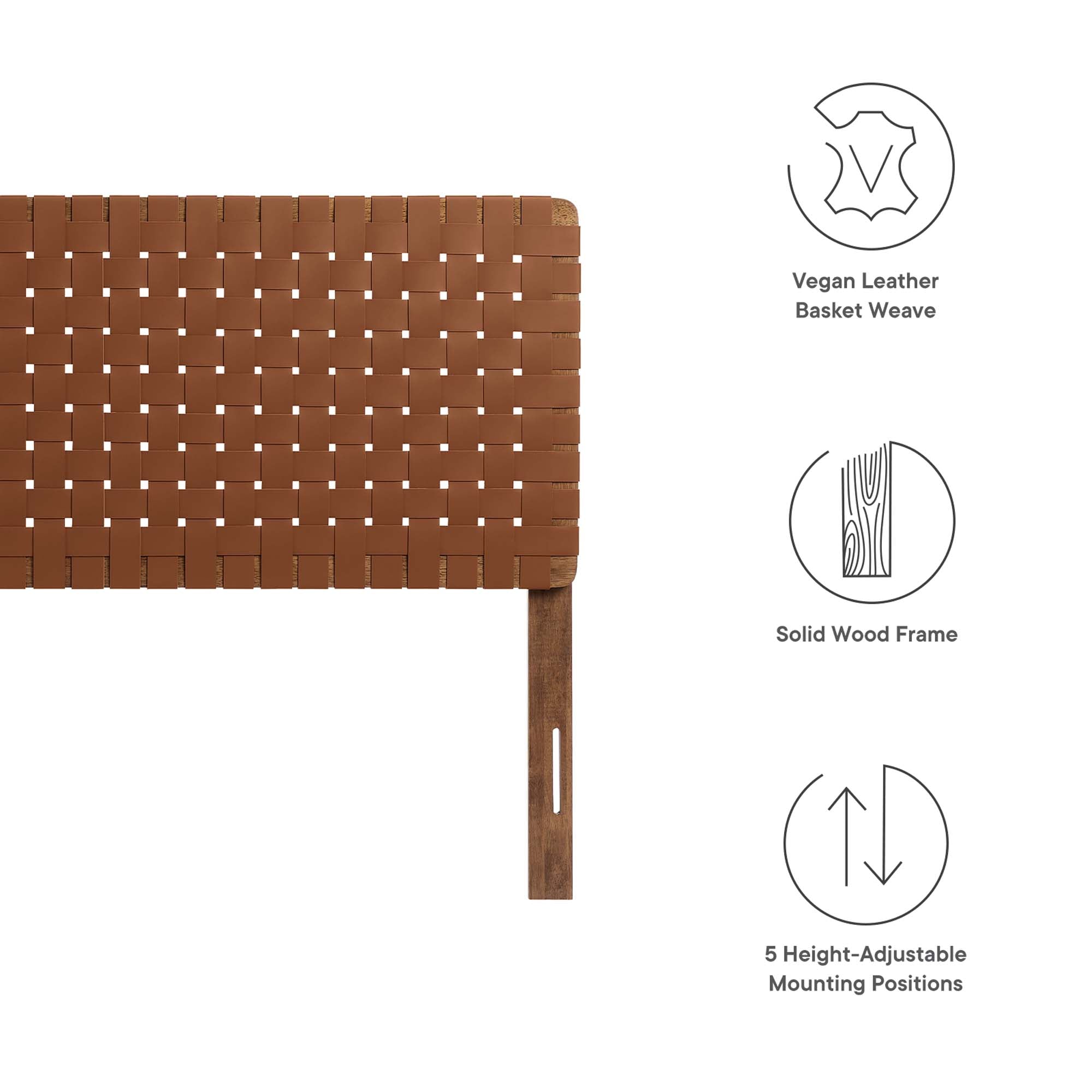 Sparta Weave Vegan Leather Queen Headboard, Walnut Brown