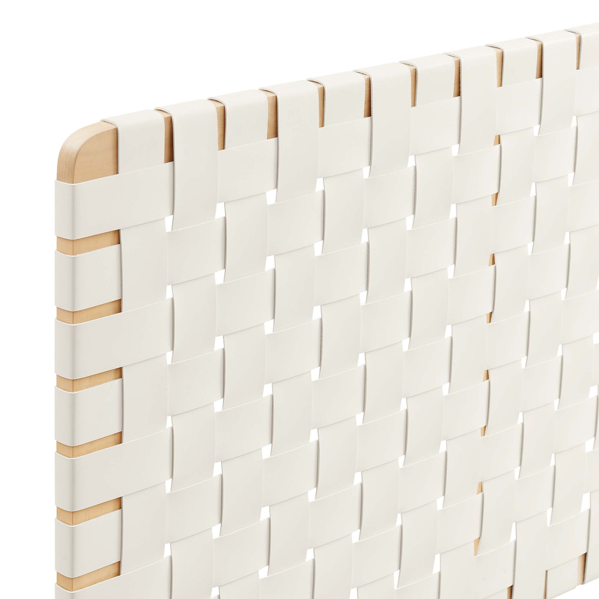 Sparta Weave Wall-Mount Vegan Leather King Headboard, Natural Beige