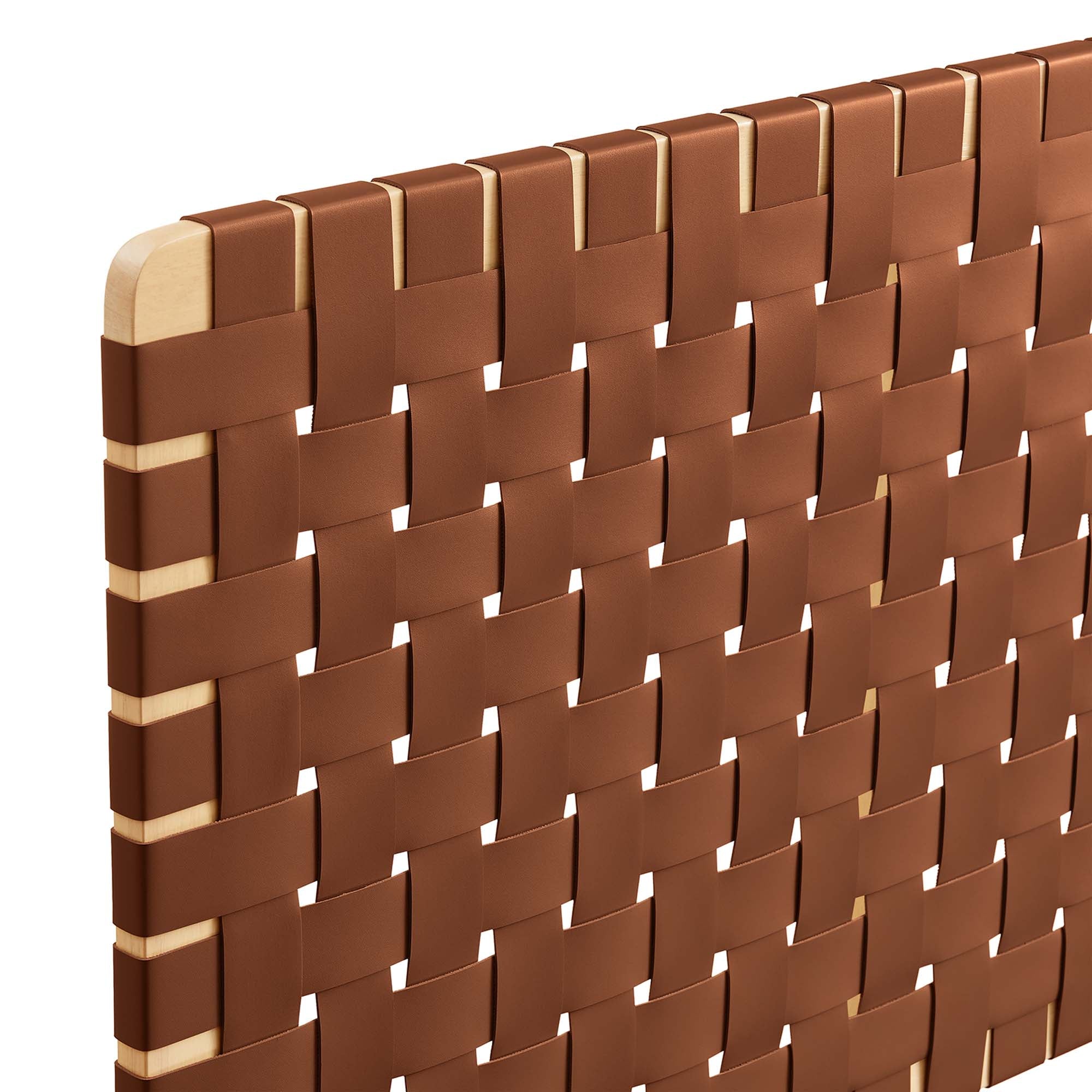 Sparta Weave Wall-Mount Vegan Leather King Headboard, Natural Brown
