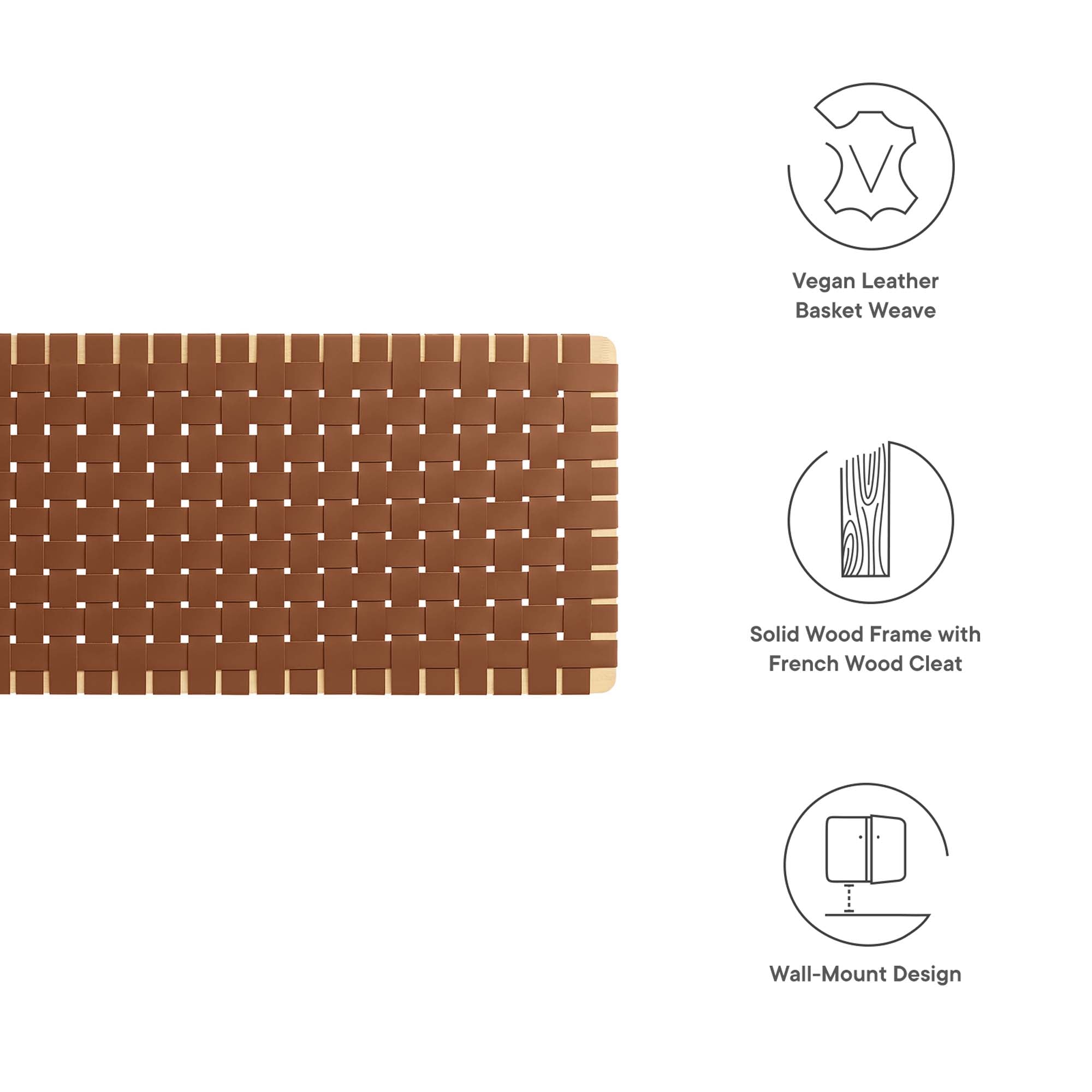 Sparta Weave Wall-Mount Vegan Leather King Headboard, Natural Brown