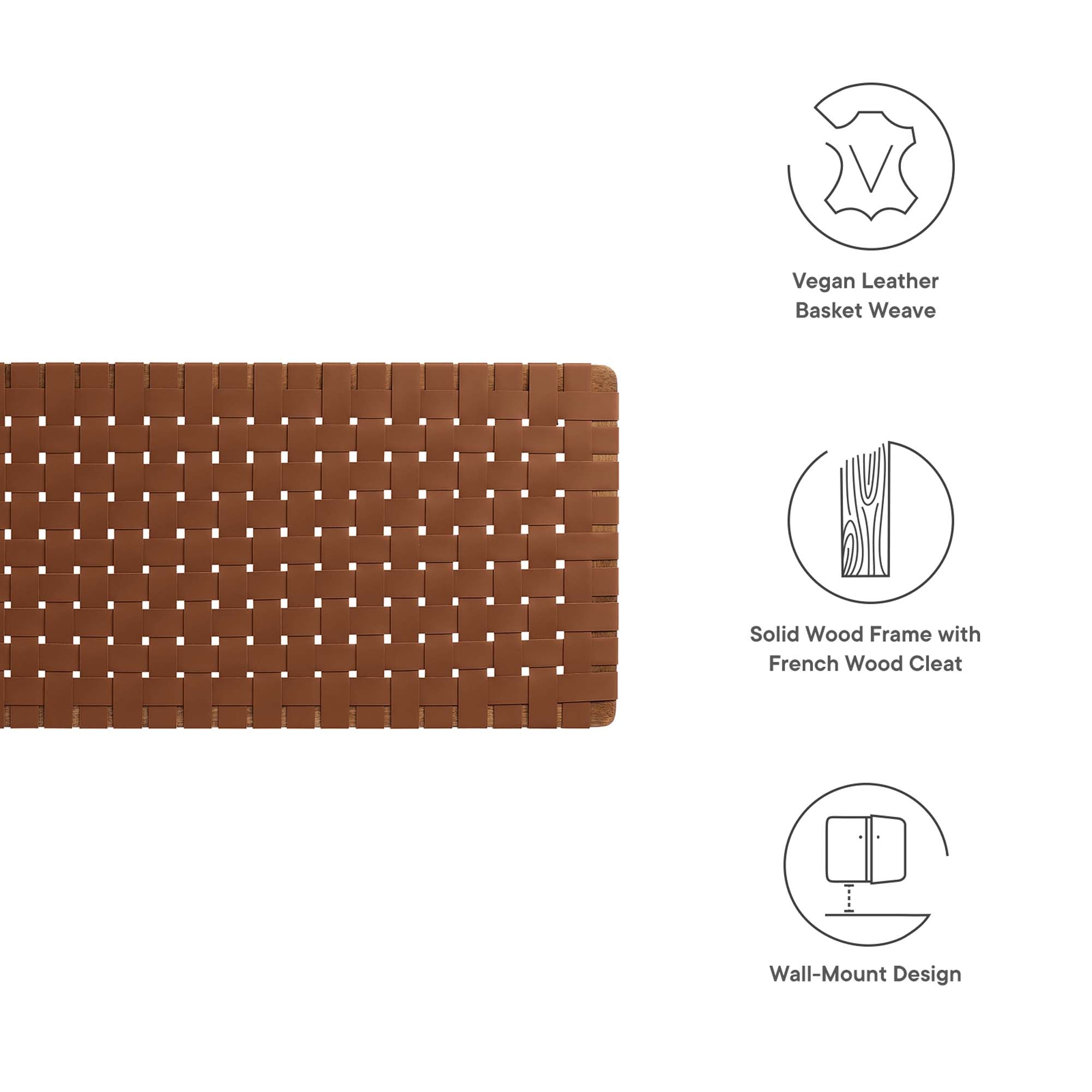 Sparta Weave Wall-Mount Vegan Leather King Headboard, Walnut Brown