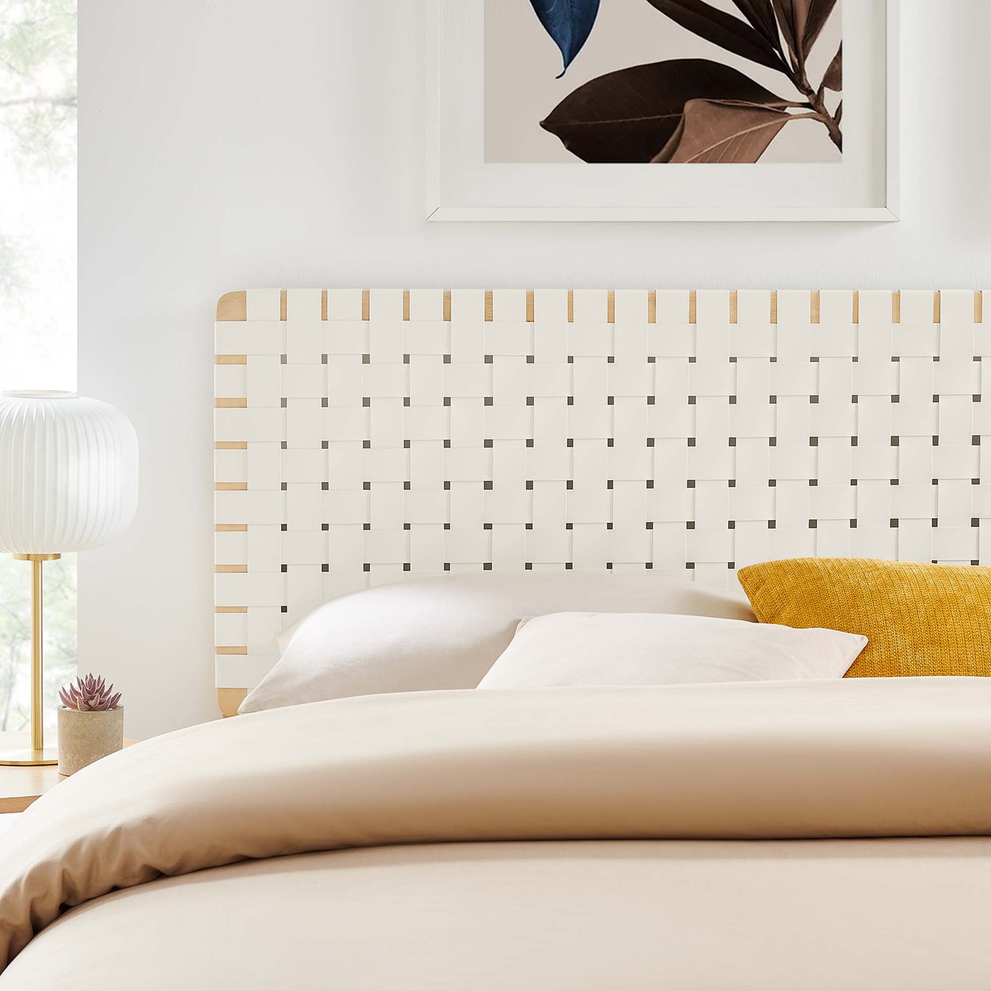 Sparta Weave Vegan Leather King Headboard, Natural Beige