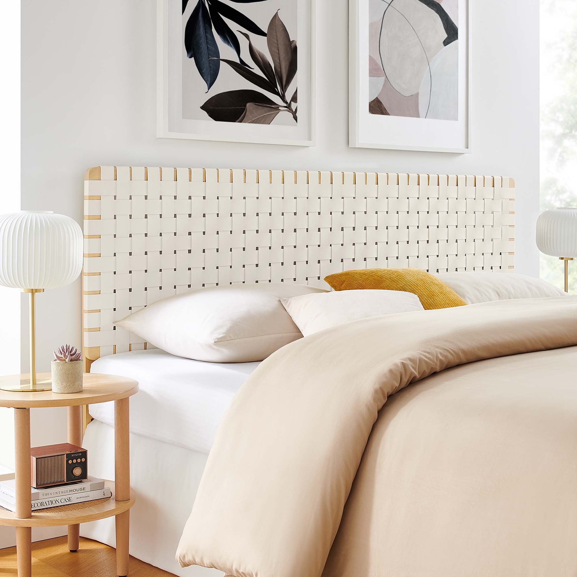 Sparta Weave Vegan Leather King Headboard, Natural Beige