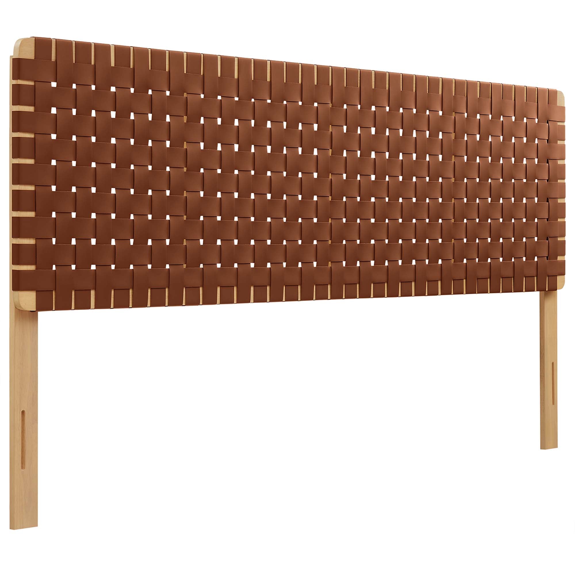 Sparta Weave Vegan Leather King Headboard, Natural Brown
