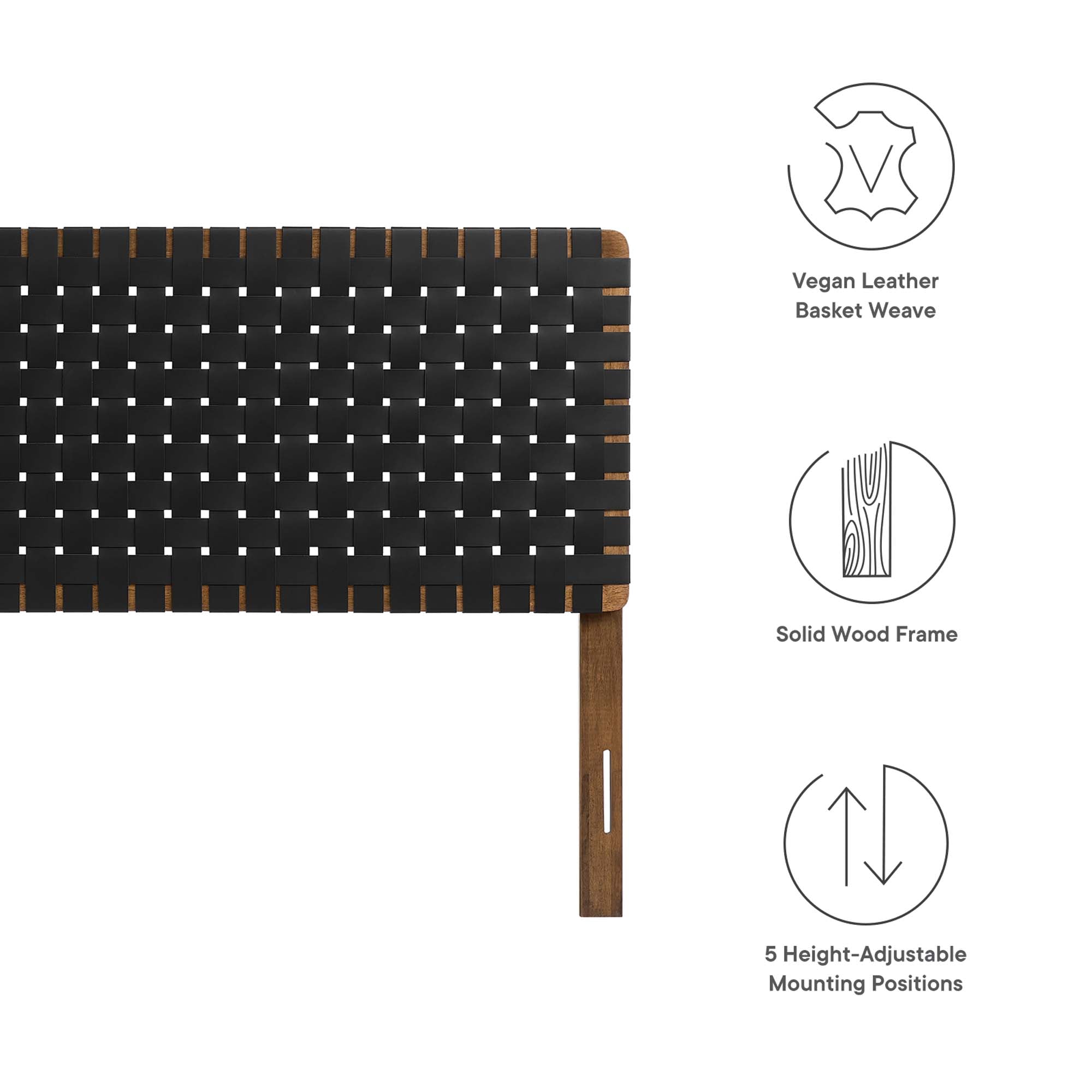 Sparta Weave Vegan Leather King Headboard, Walnut Black