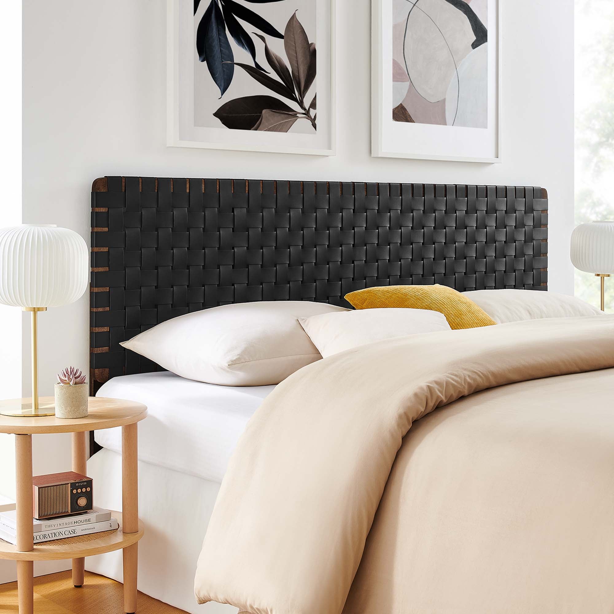 Sparta Weave Vegan Leather King Headboard, Walnut Black
