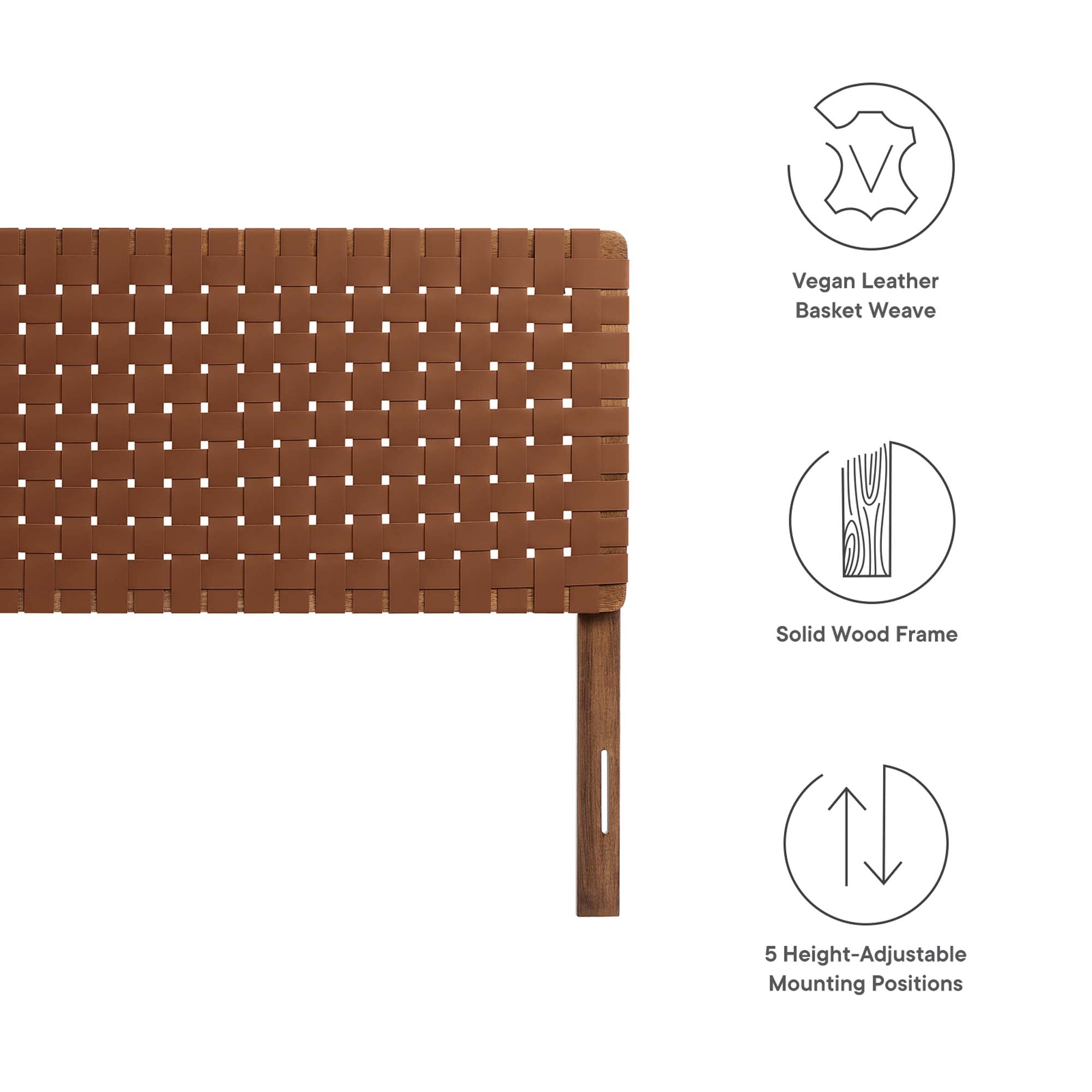 Sparta Weave Vegan Leather King Headboard, Walnut Brown