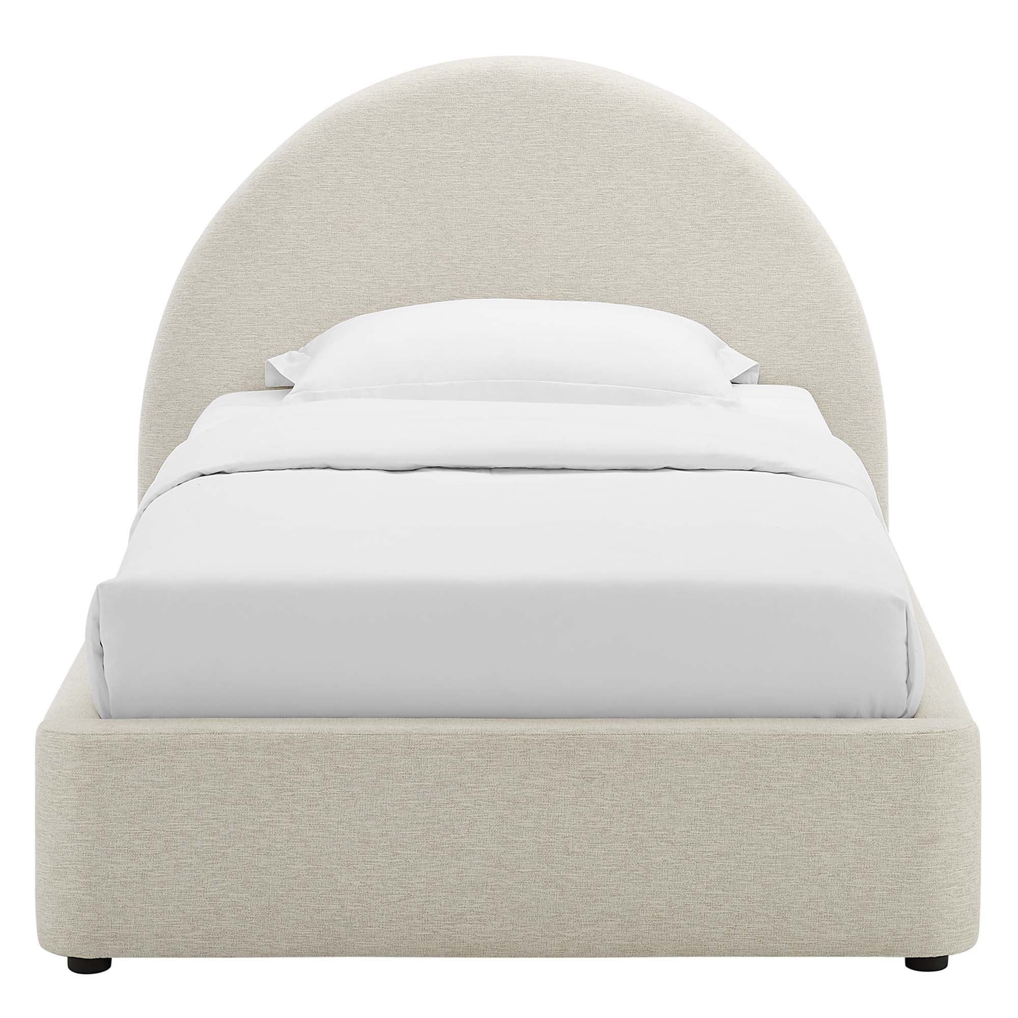 Resort Upholstered Fabric Arched Round Twin Platform Bed, Heathered Weave Ivory