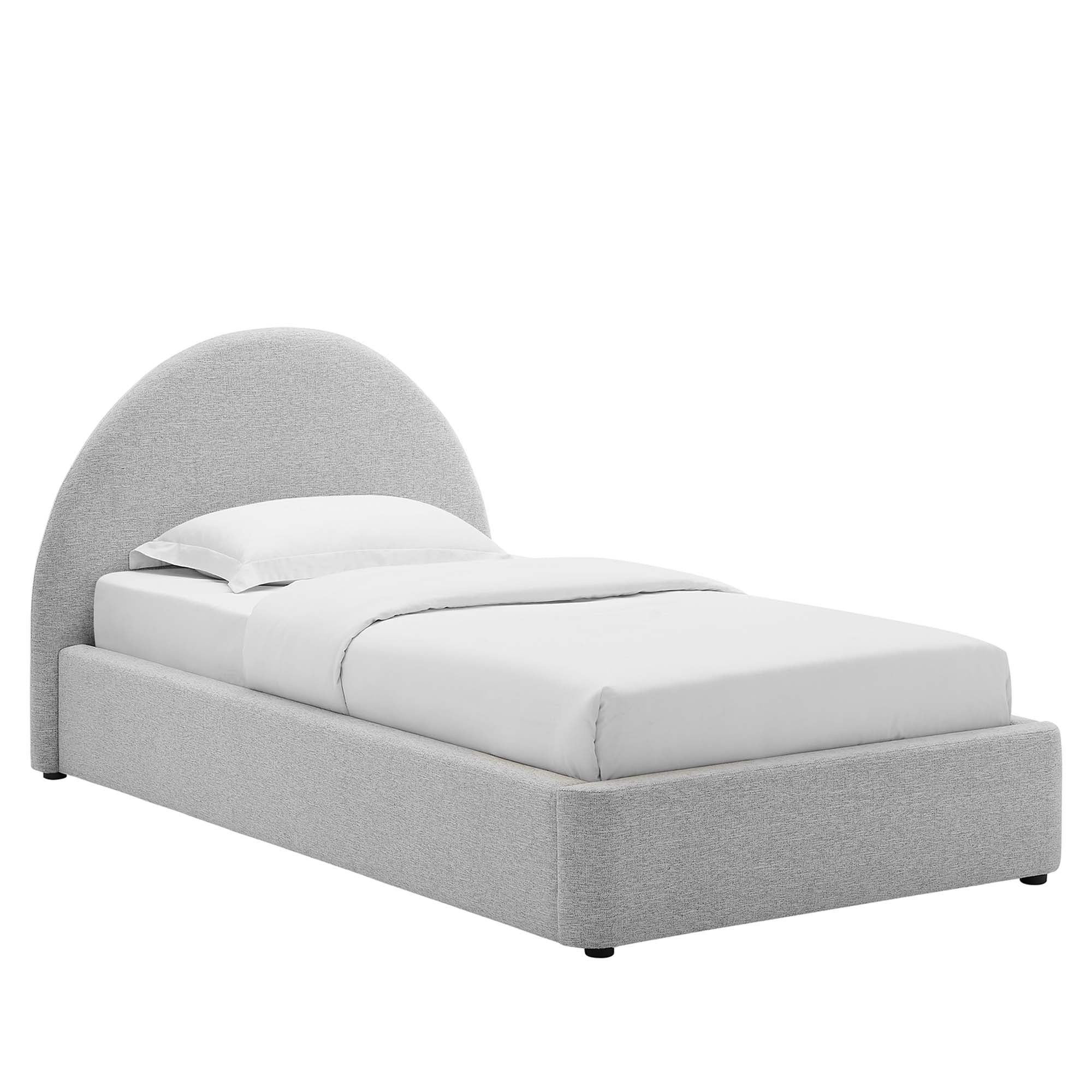 Resort Heathered Weave Light Gray Upholstered Fabric Arched Round Twin Platform Bed