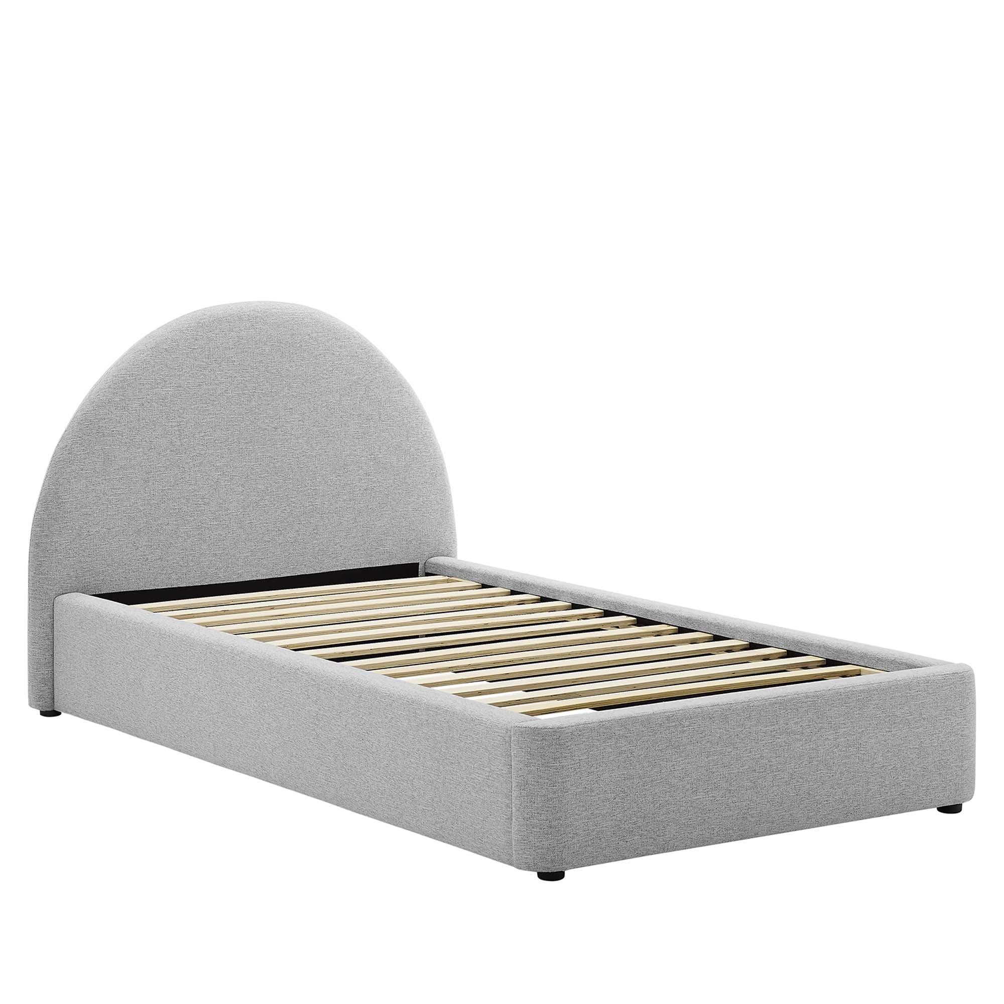 Resort Heathered Weave Light Gray Upholstered Fabric Arched Round Twin Platform Bed