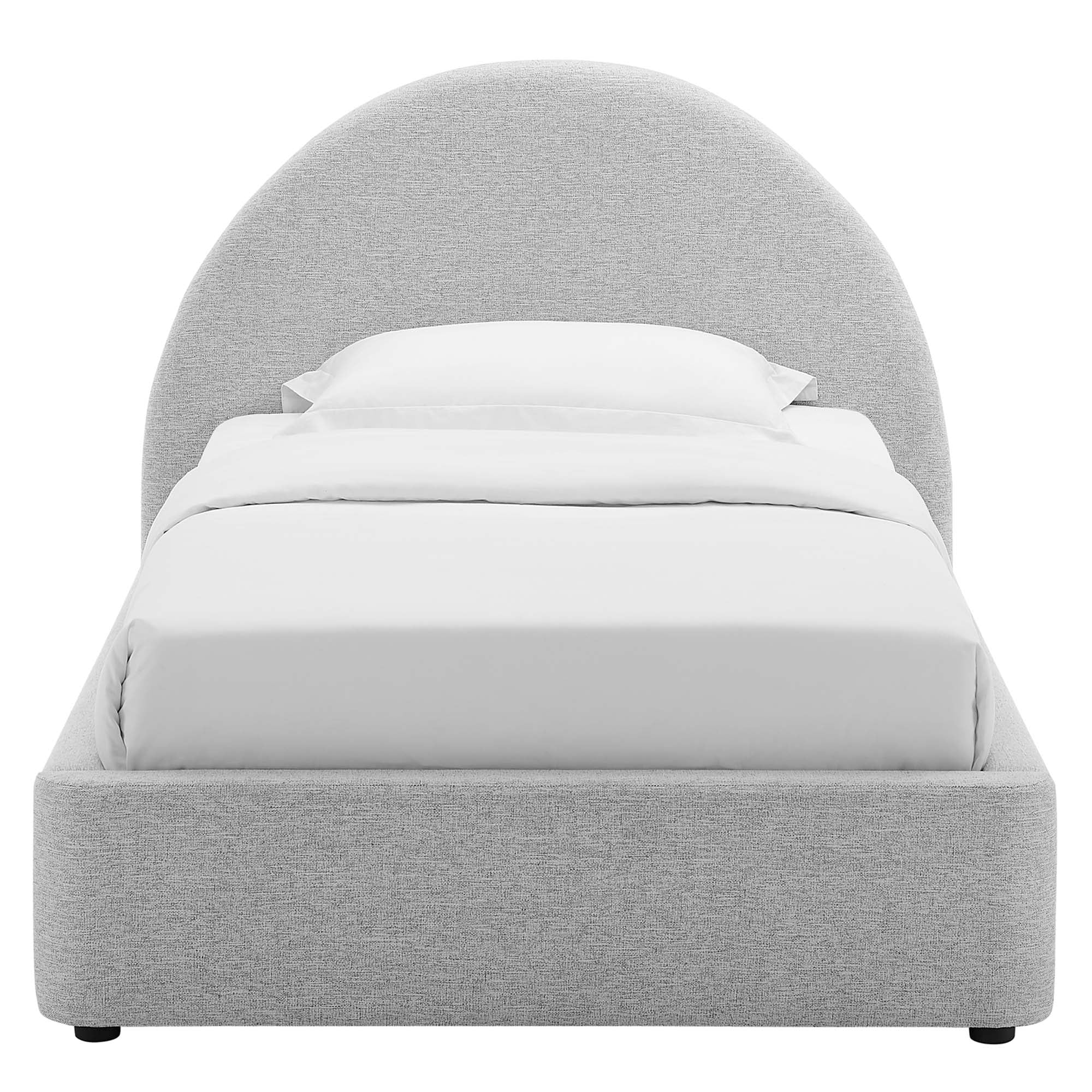 Resort Heathered Weave Light Gray Upholstered Fabric Arched Round Twin Platform Bed