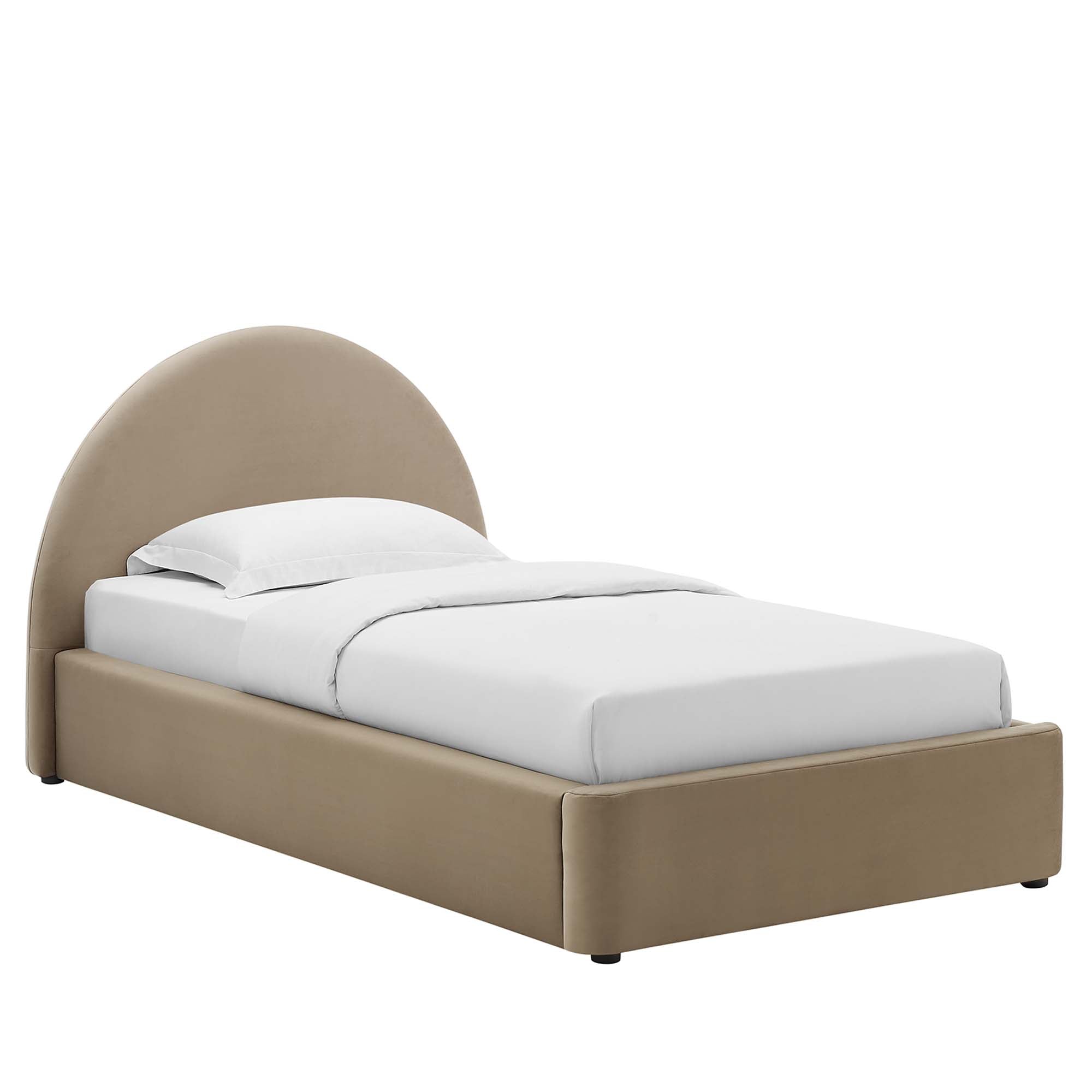 Resort Taupe Performance Velvet Arched Round Twin Platform Bed