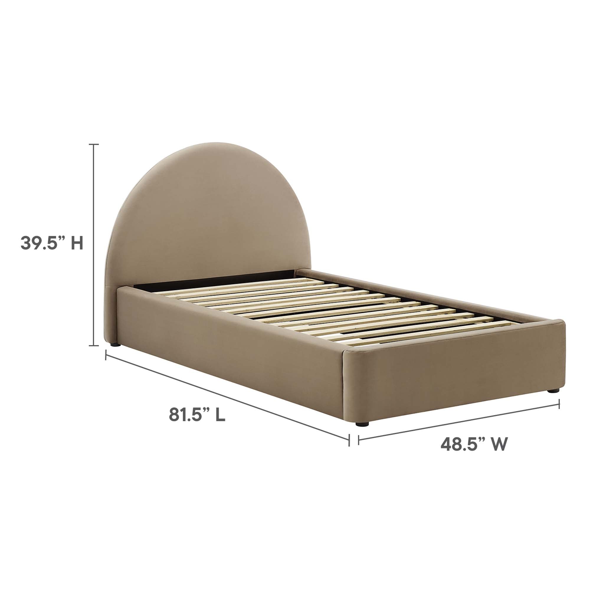 Resort Taupe Performance Velvet Arched Round Twin Platform Bed