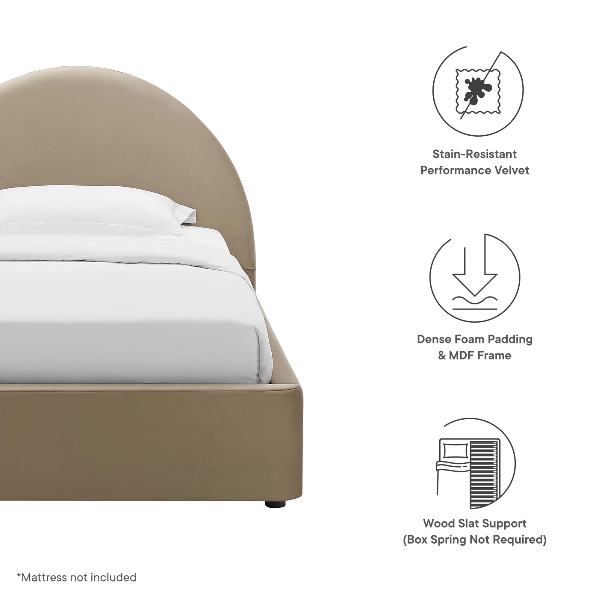 Resort Taupe Performance Velvet Arched Round Twin Platform Bed