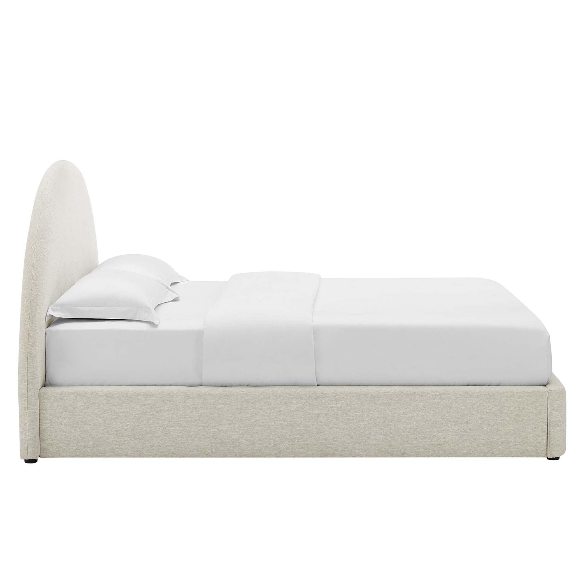 Resort Heathered Weave Ivory Upholstered Fabric Arched Round Full Platform Bed