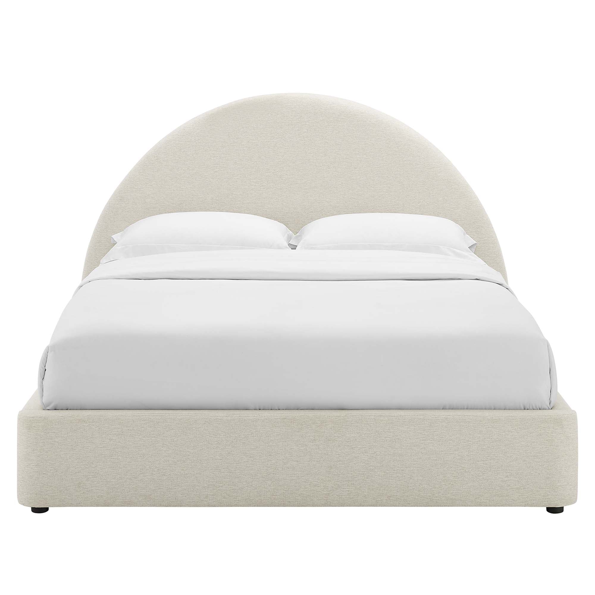 Resort Heathered Weave Ivory Upholstered Fabric Arched Round Full Platform Bed