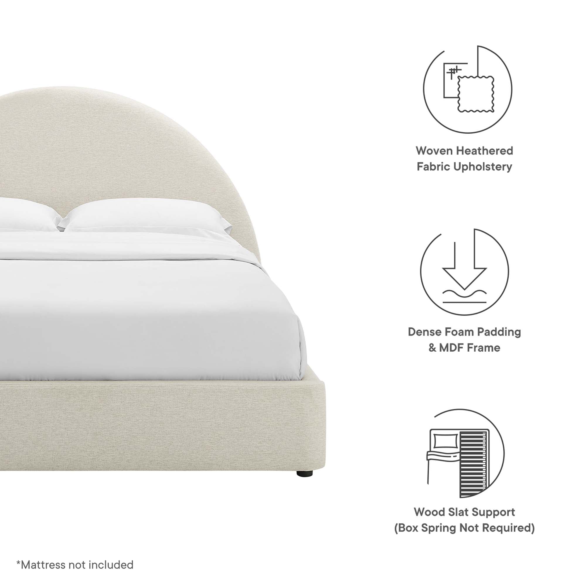 Resort Heathered Weave Ivory Upholstered Fabric Arched Round Full Platform Bed