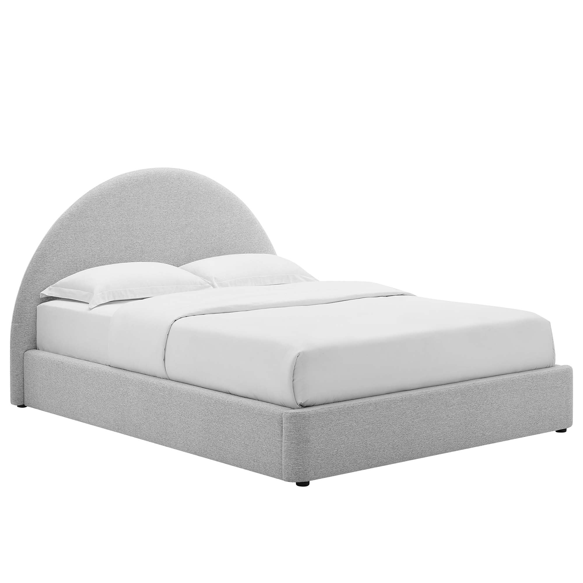 Resort Heathered Weave Light Gray Upholstered Fabric Arched Round Queen Platform Bed